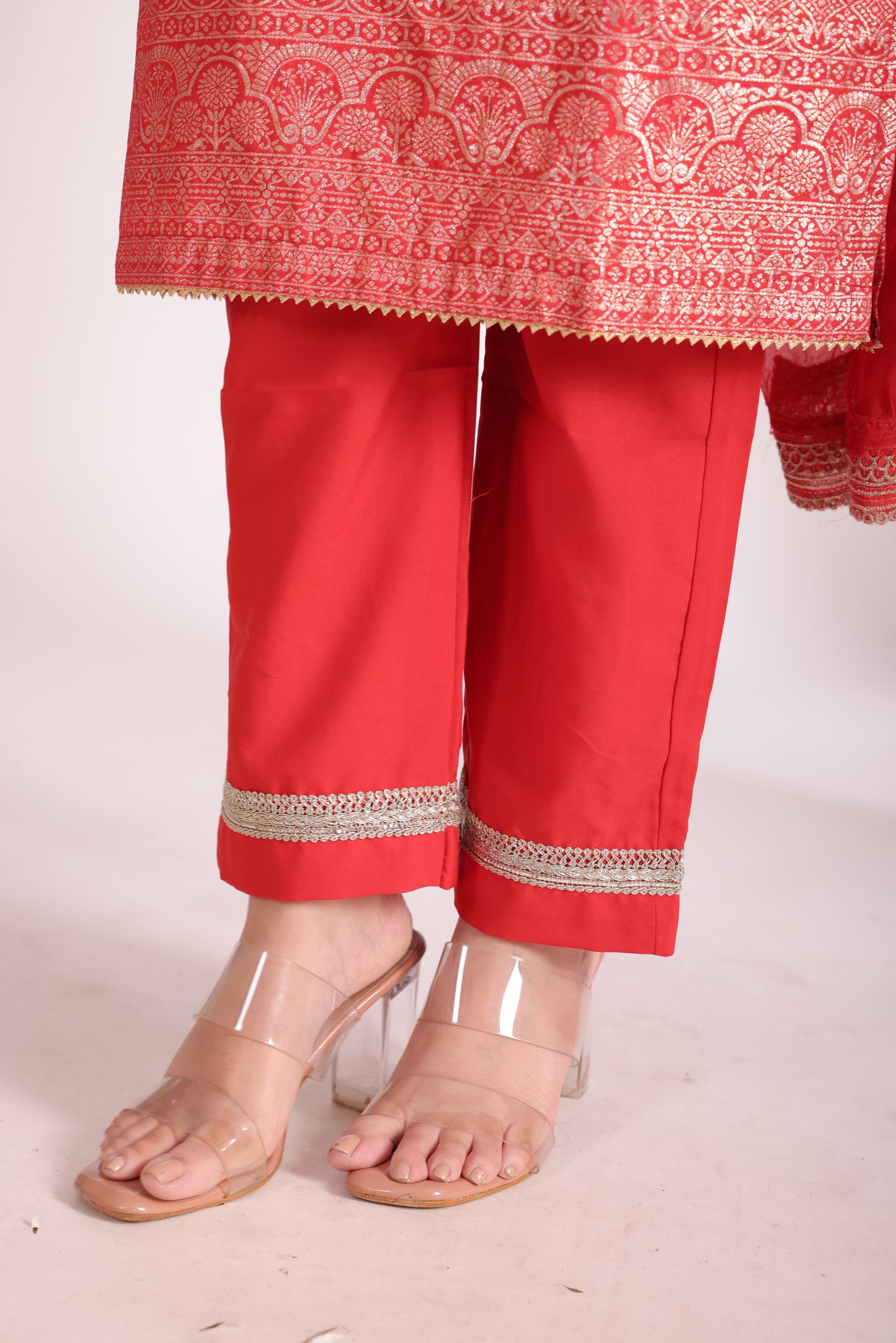 Noorika Red Chanderi Kurta with Pant and dupatta- set of 3