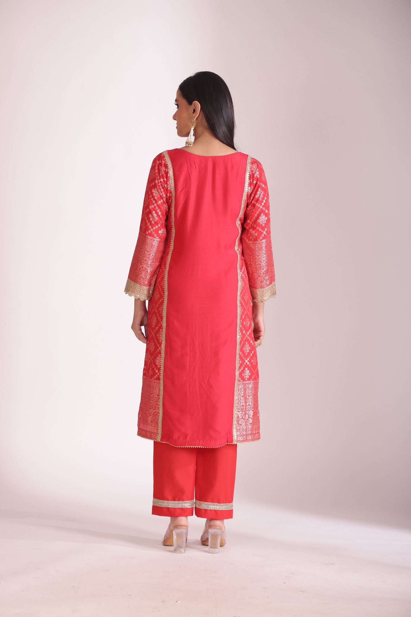 Noorika Red Chanderi Kurta with Pant and dupatta- set of 3