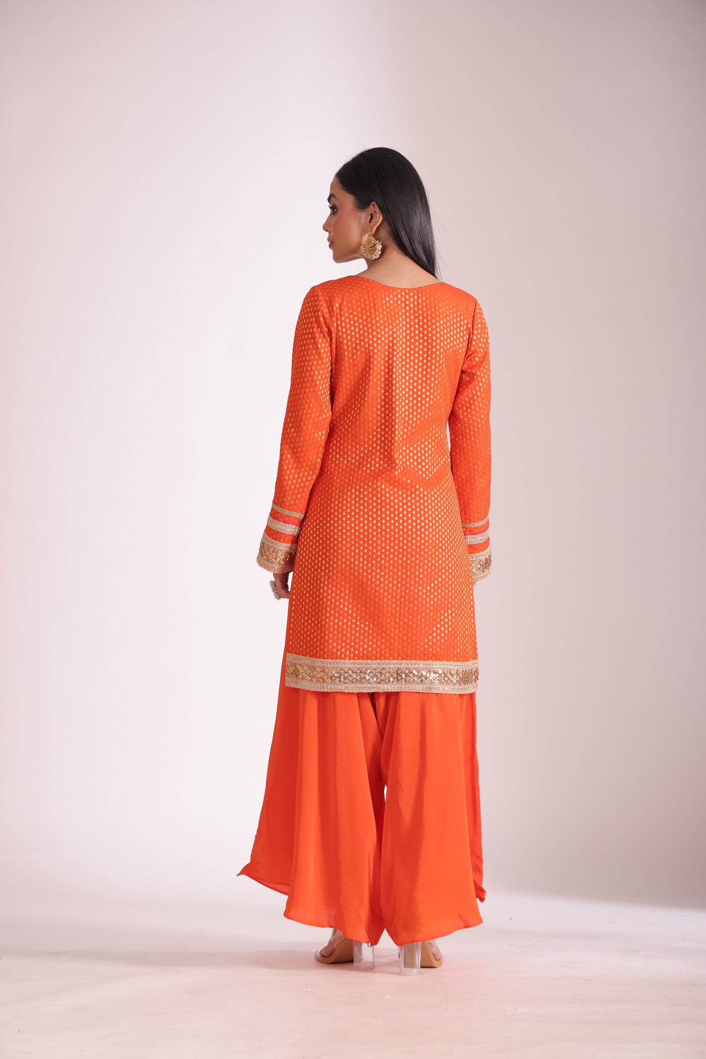 Noorika Orange Silk Kurta with Dhoti pant and dupatta- set of 3