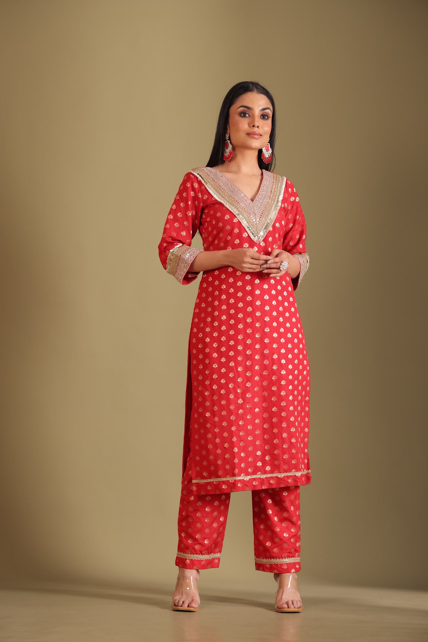 Noorika Red Kurta with pant and dupatta- set of 3