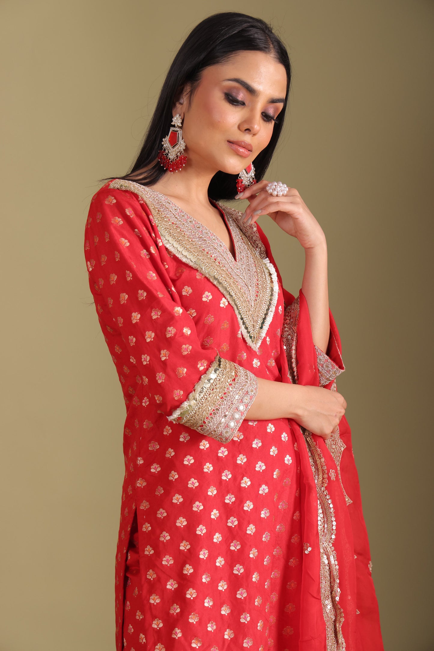 Noorika Red Kurta with pant and dupatta- set of 3