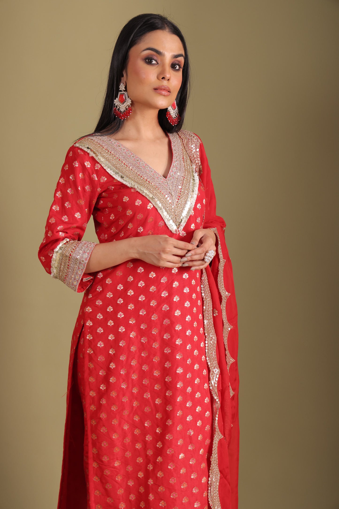 Noorika Red Kurta with pant and dupatta- set of 3