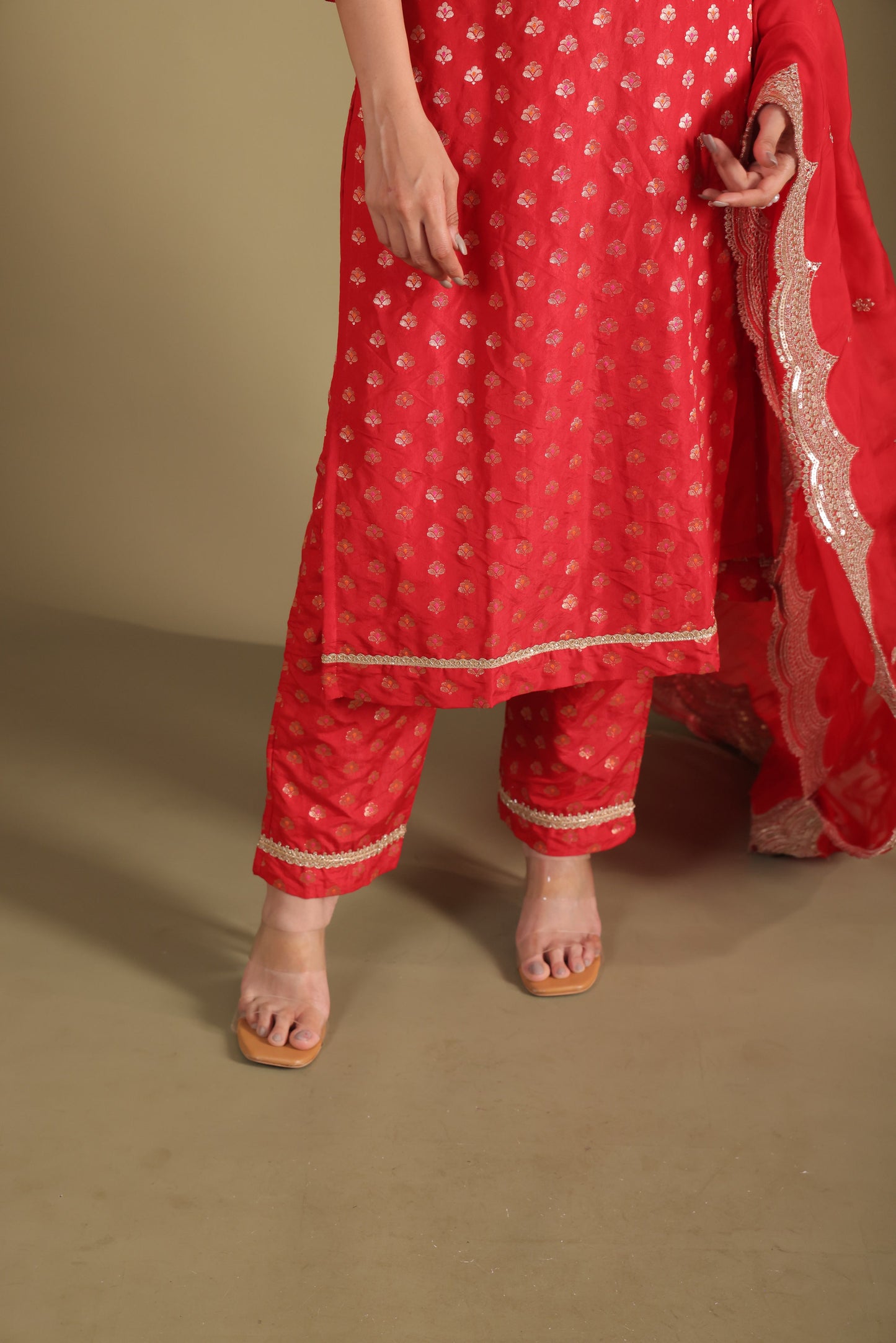 Noorika Red Kurta with pant and dupatta- set of 3