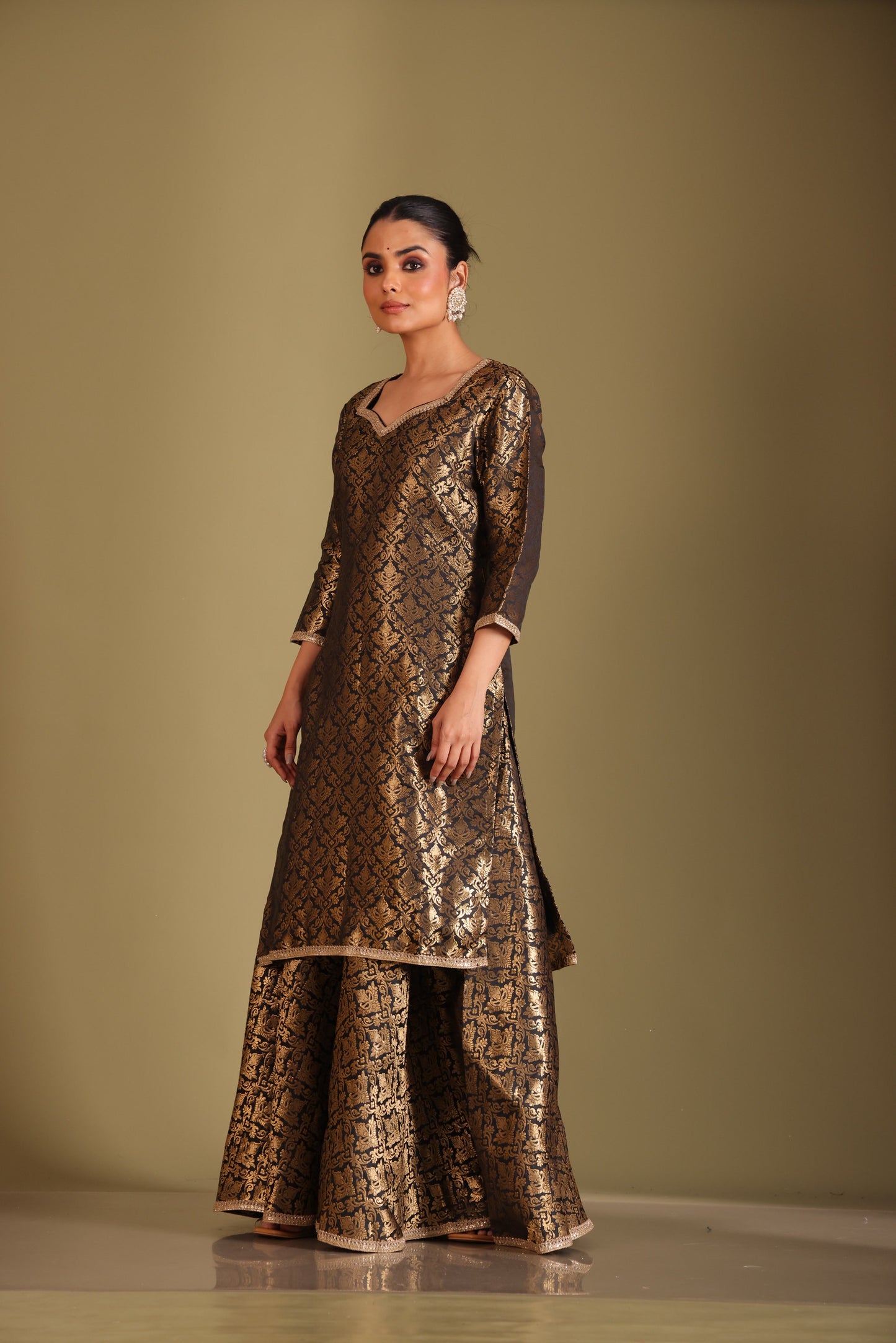 Noorika Black Kurta with Sharara and dupatta- set of 3