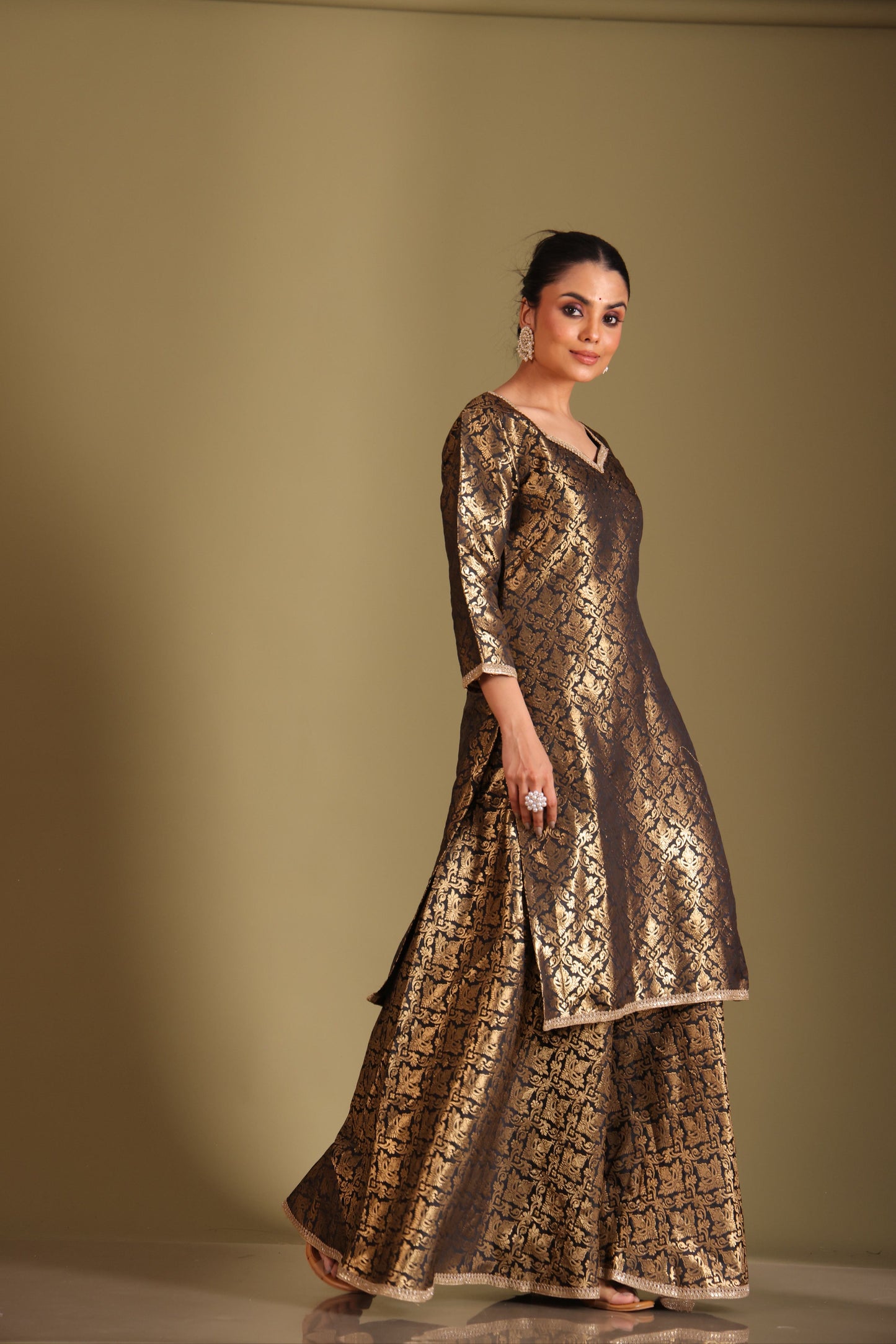 Noorika Black Kurta with Sharara and dupatta- set of 3