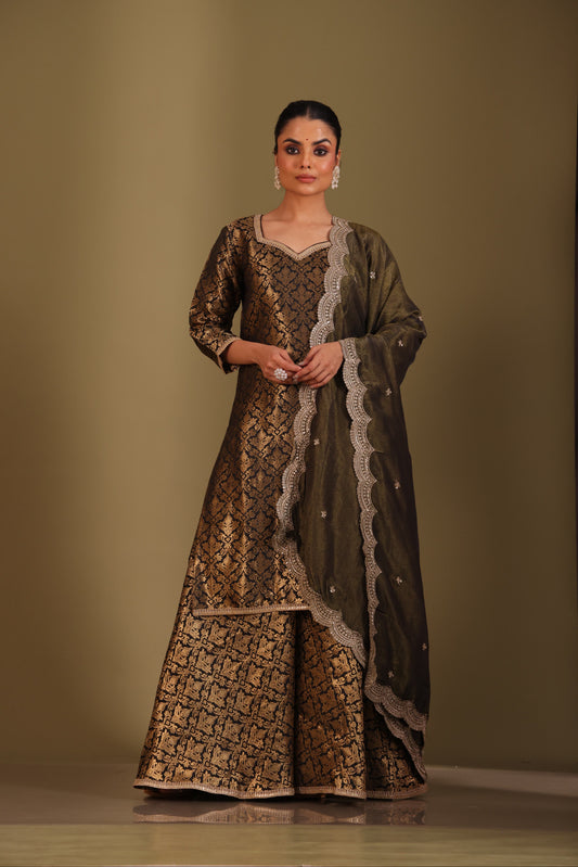 Noorika Black Kurta with Sharara and dupatta- set of 3