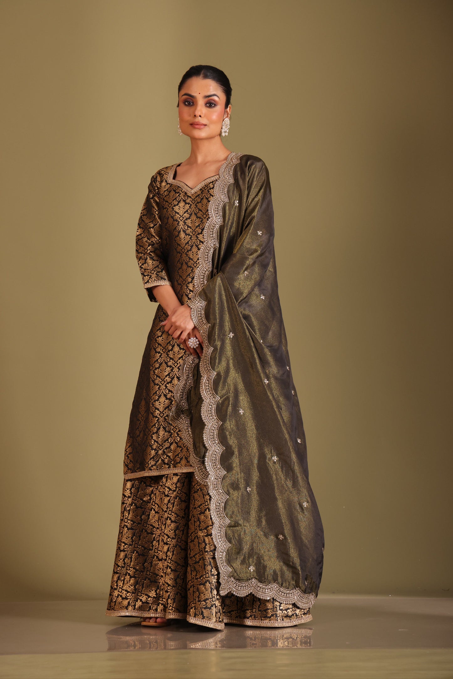 Noorika Black Kurta with Sharara and dupatta- set of 3