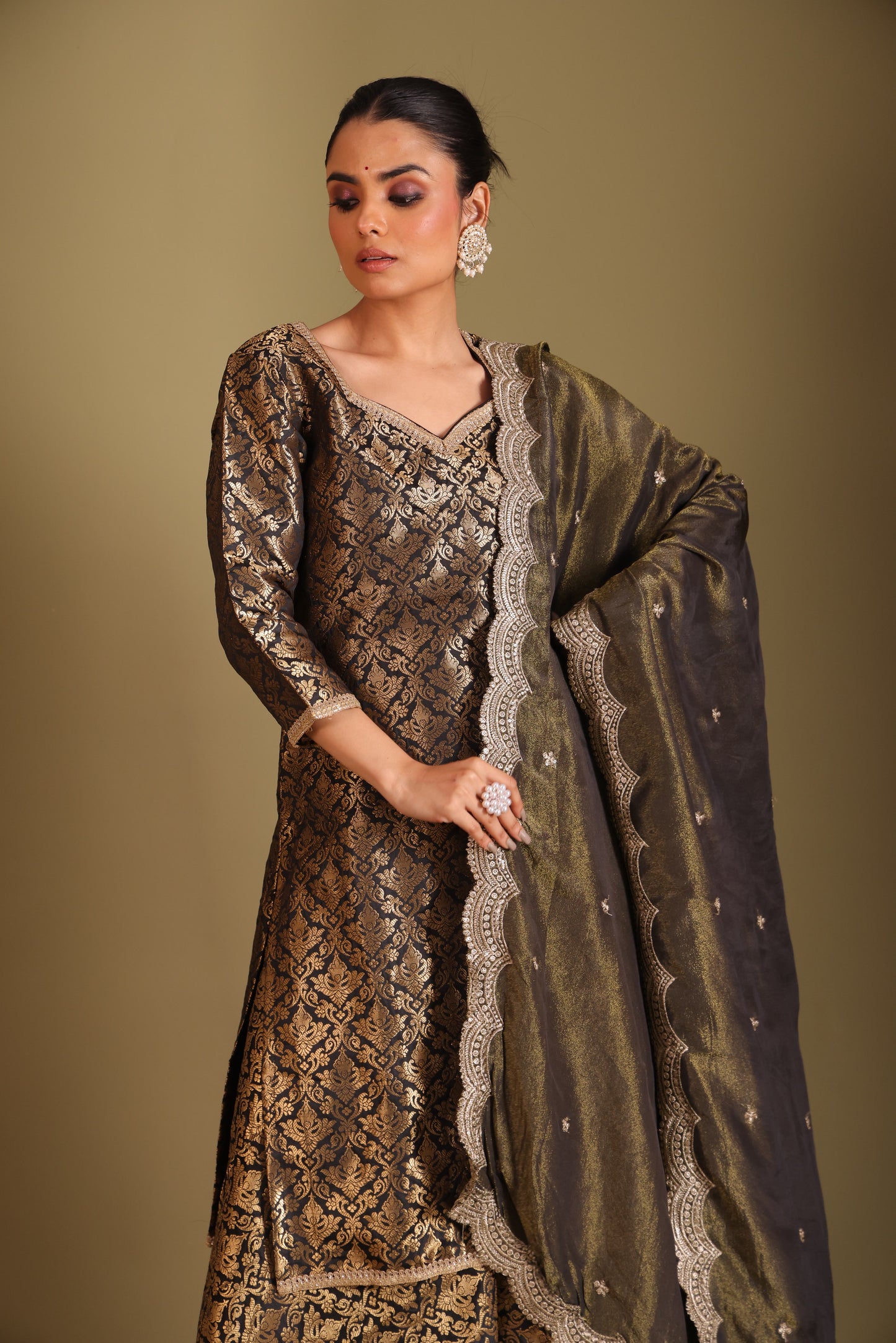 Noorika Black Kurta with Sharara and dupatta- set of 3