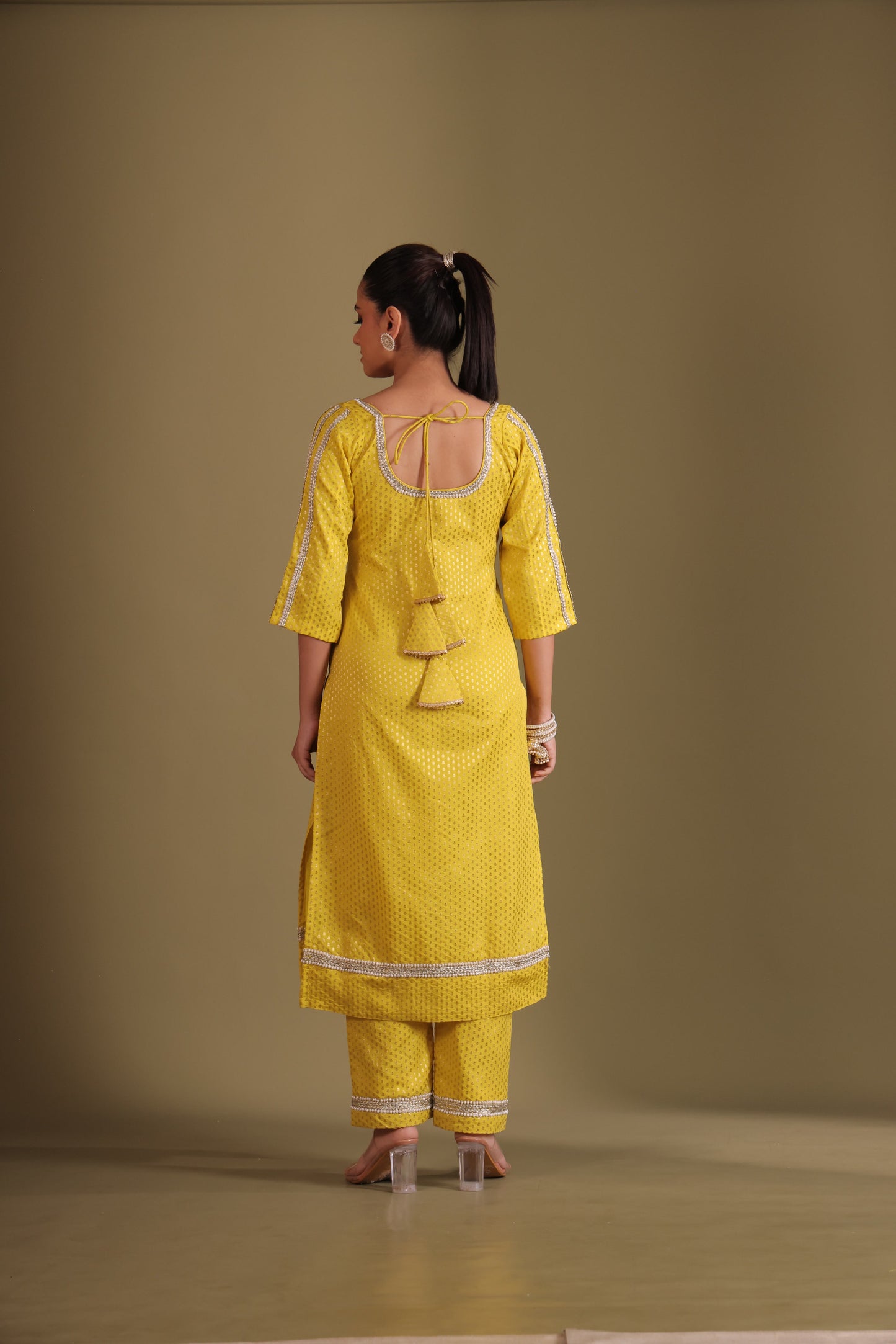 Noorika Yellow Silk Kurta with pant and dupatta- set of 3
