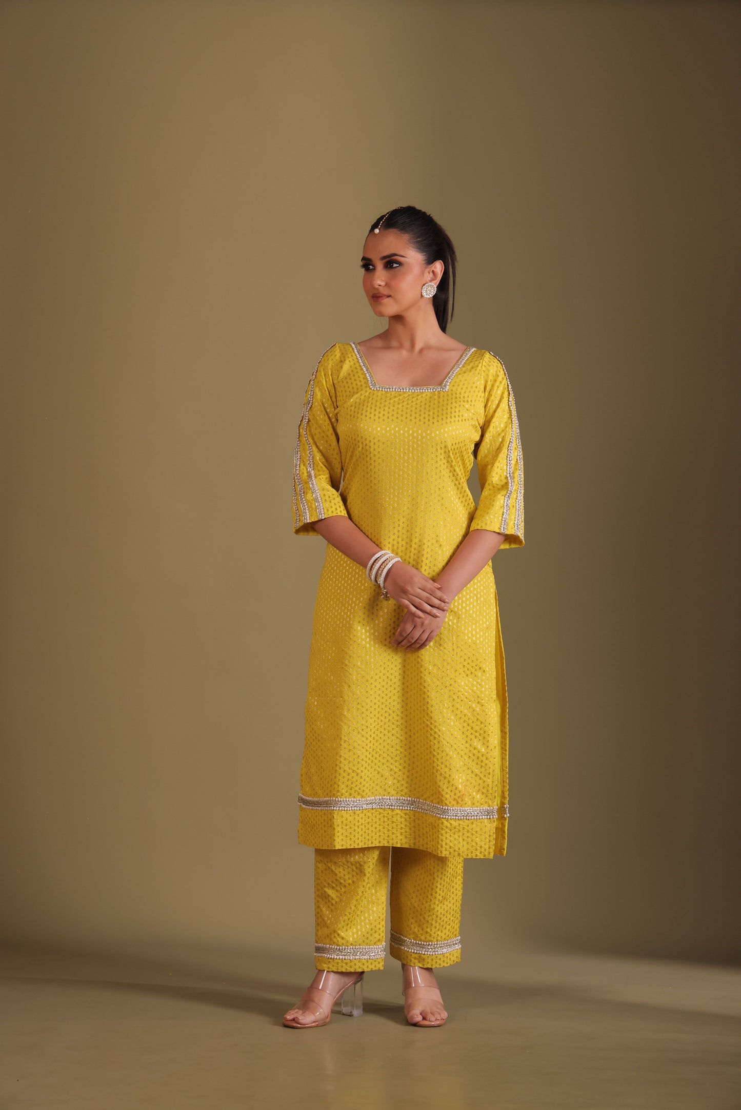 Noorika Yellow Silk Kurta with pant and dupatta- set of 3