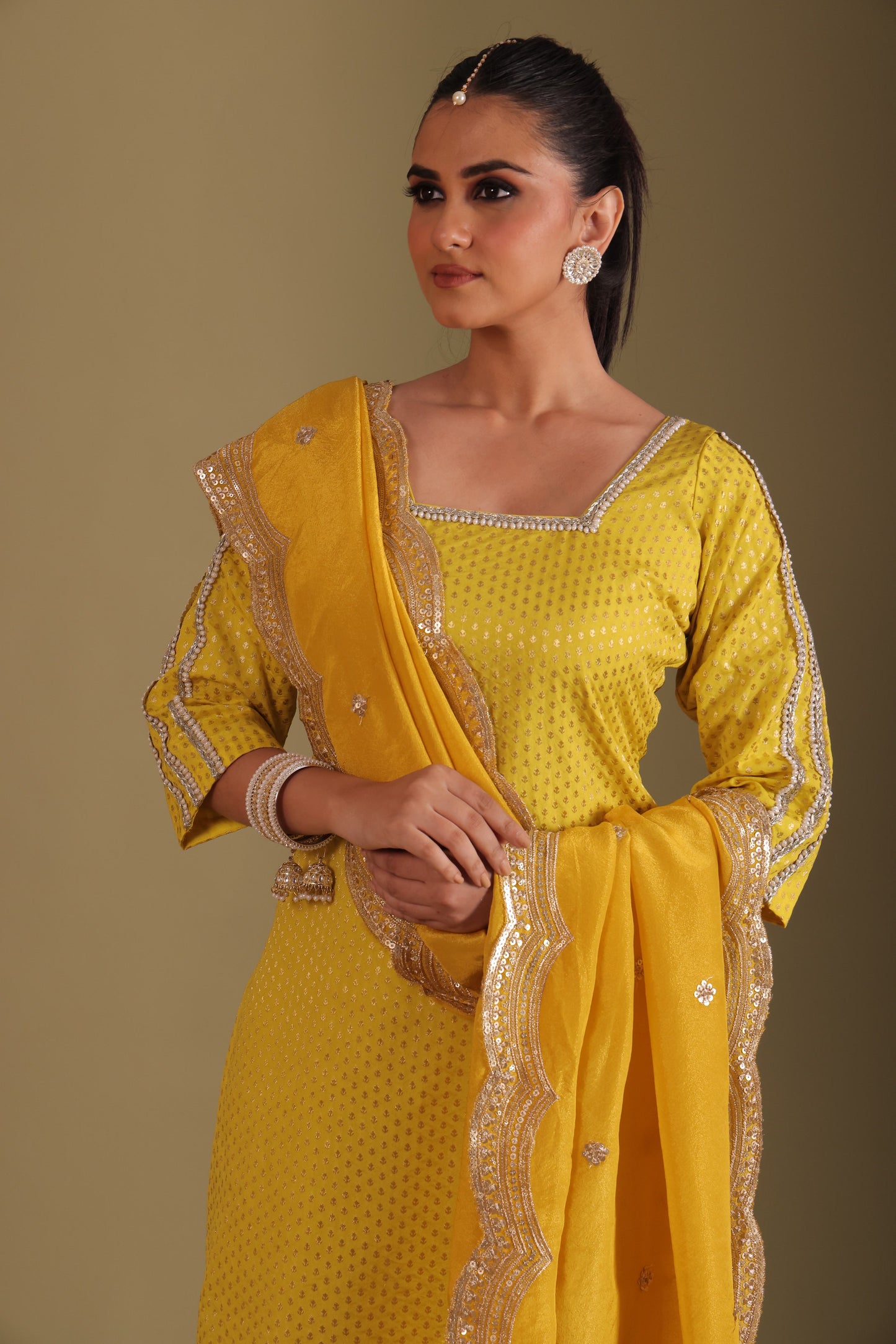 Noorika Yellow Silk Kurta with pant and dupatta- set of 3