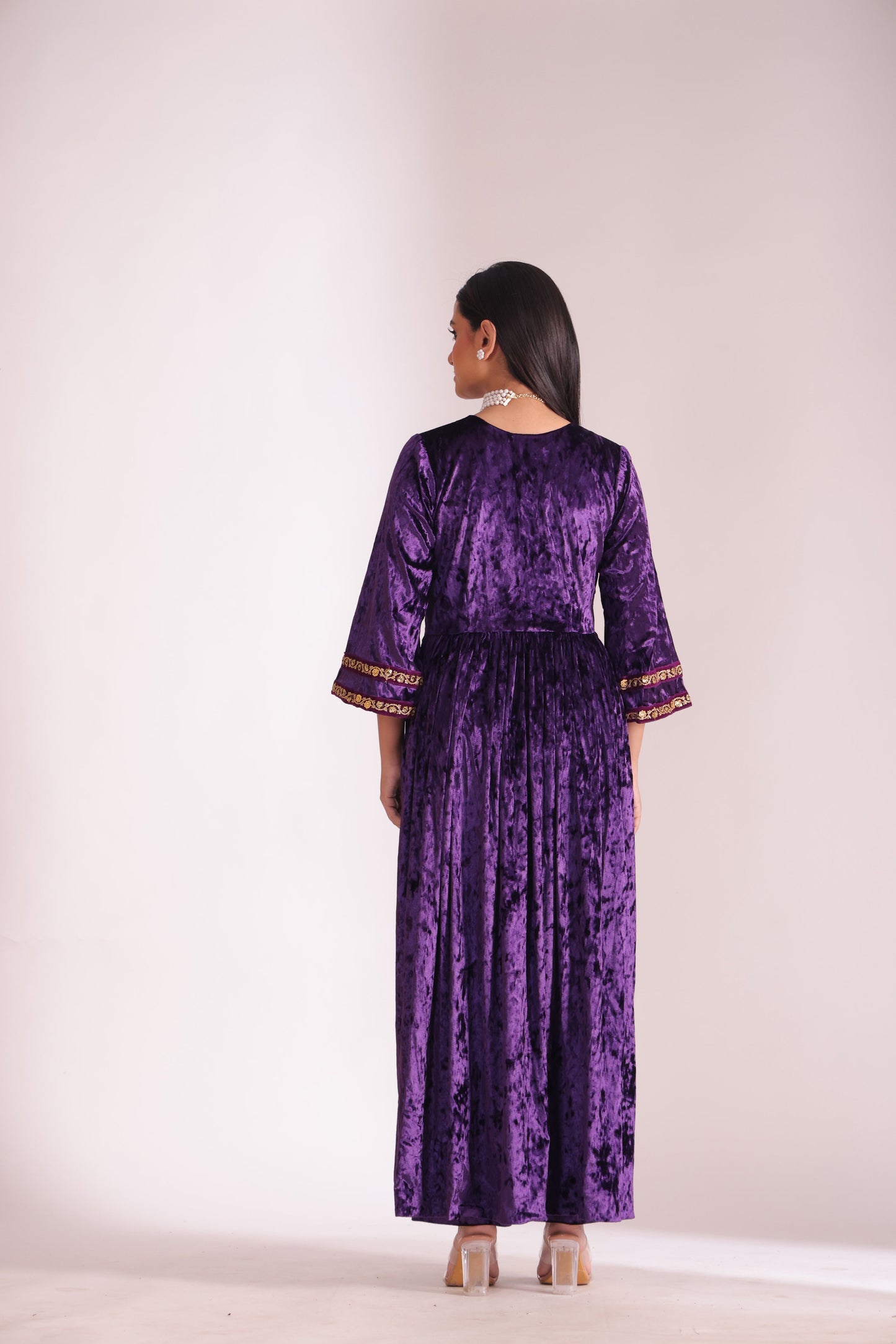 Noor-E-Zar Purple Velvet Anarkali with Velvet Palazzo and Shawl - Set of 3
