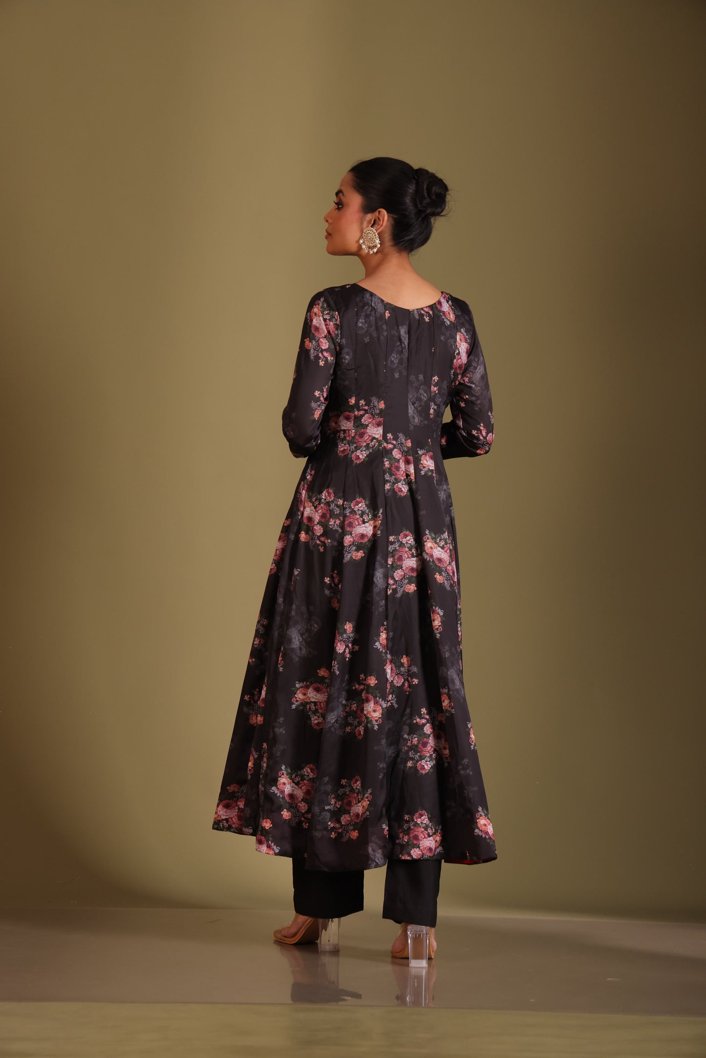 Gulzar Black Floral printed anarkali with pant and dupatta- set of 3