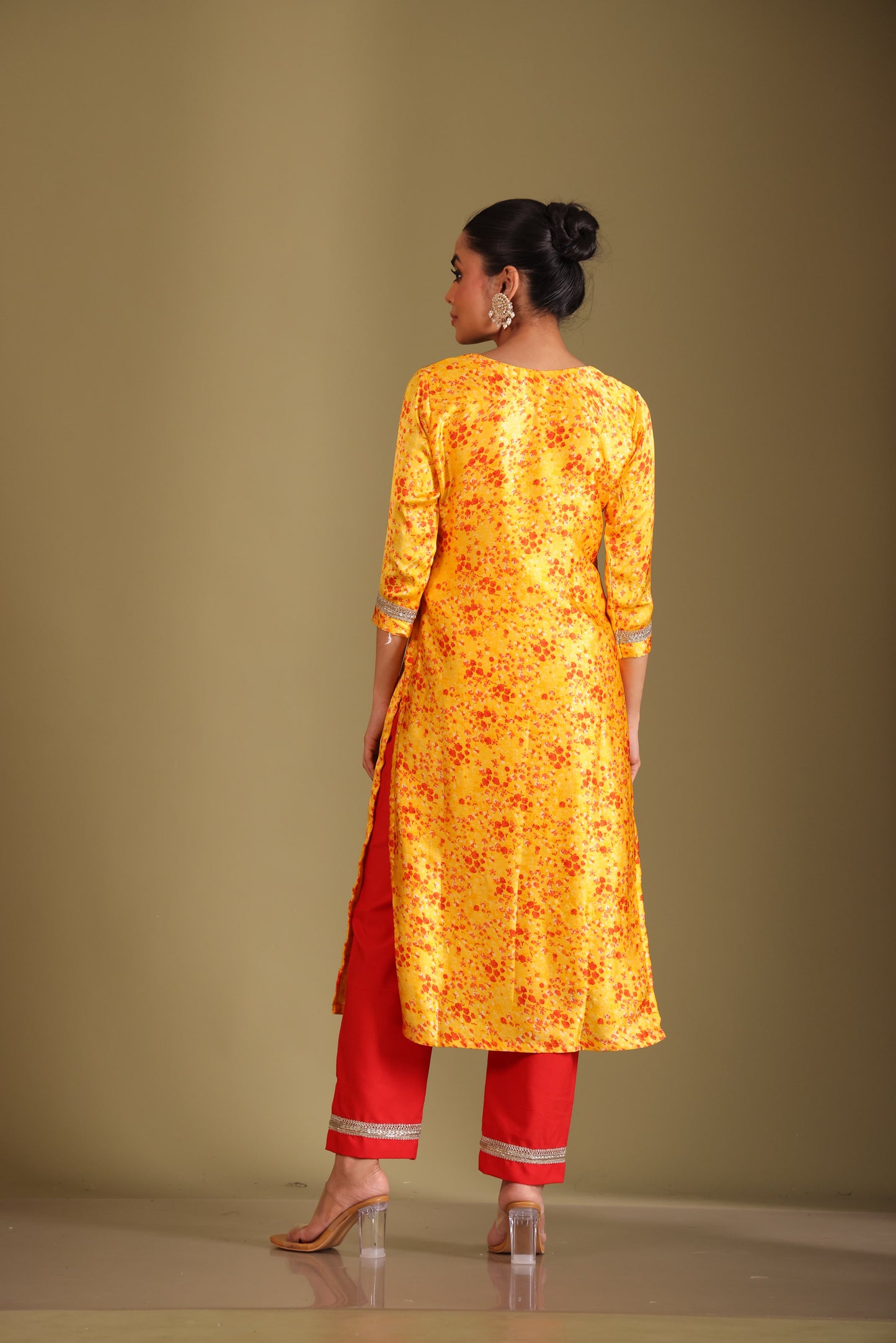 Gulzar Yellow printed Kurta with Pant and dupatta- set of 3