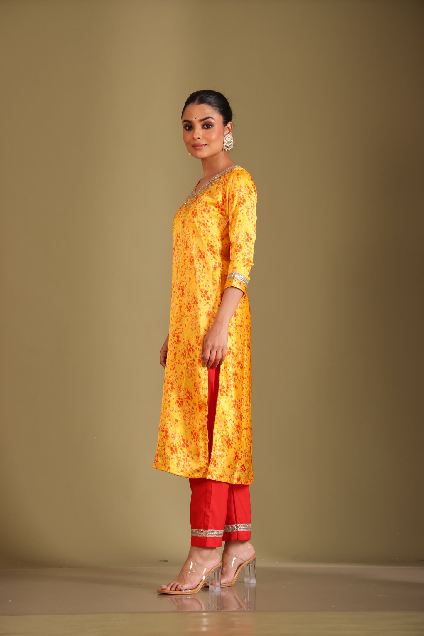 Gulzar Yellow printed Kurta with Pant and dupatta- set of 3
