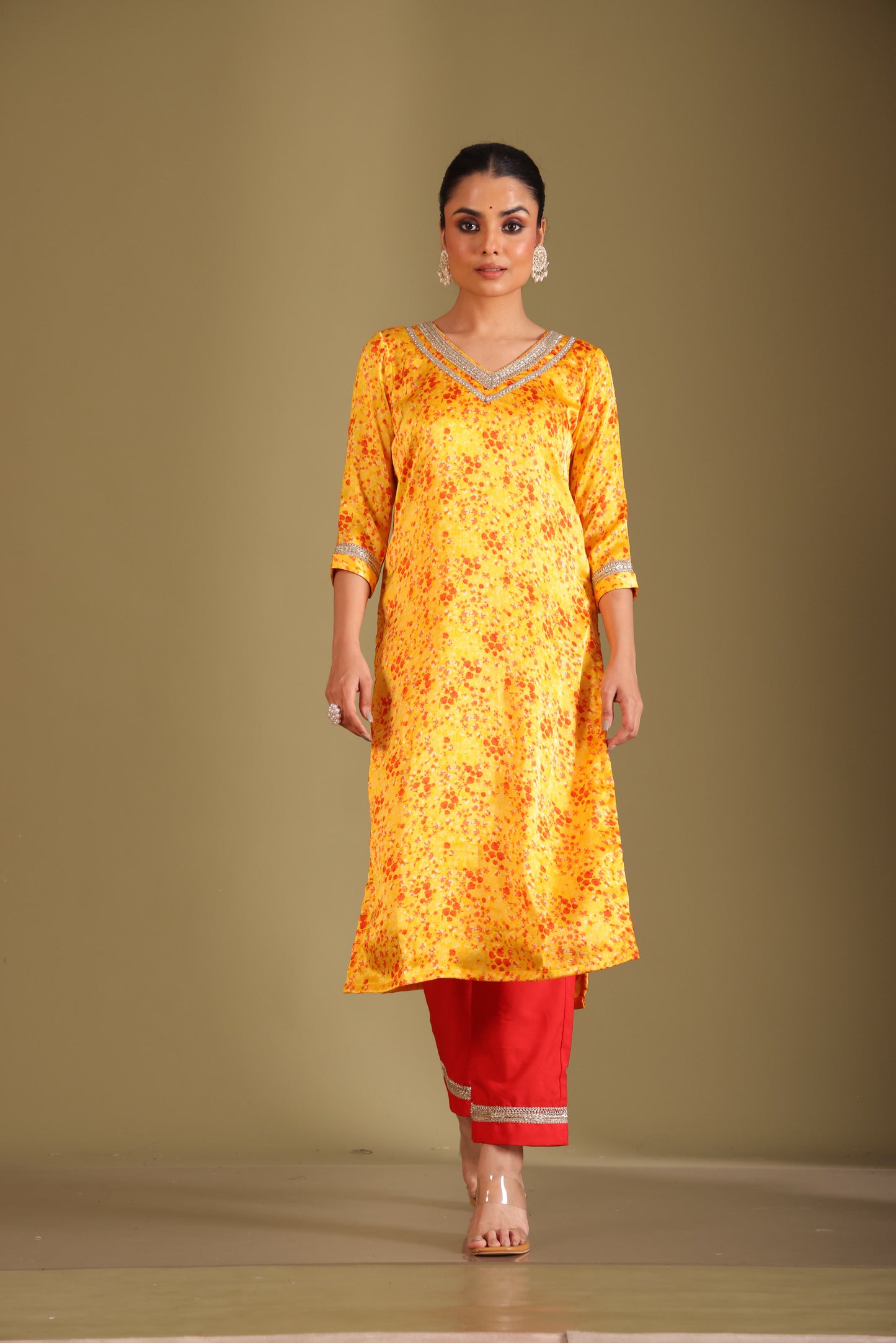 Gulzar Yellow printed Kurta with Pant and dupatta- set of 3