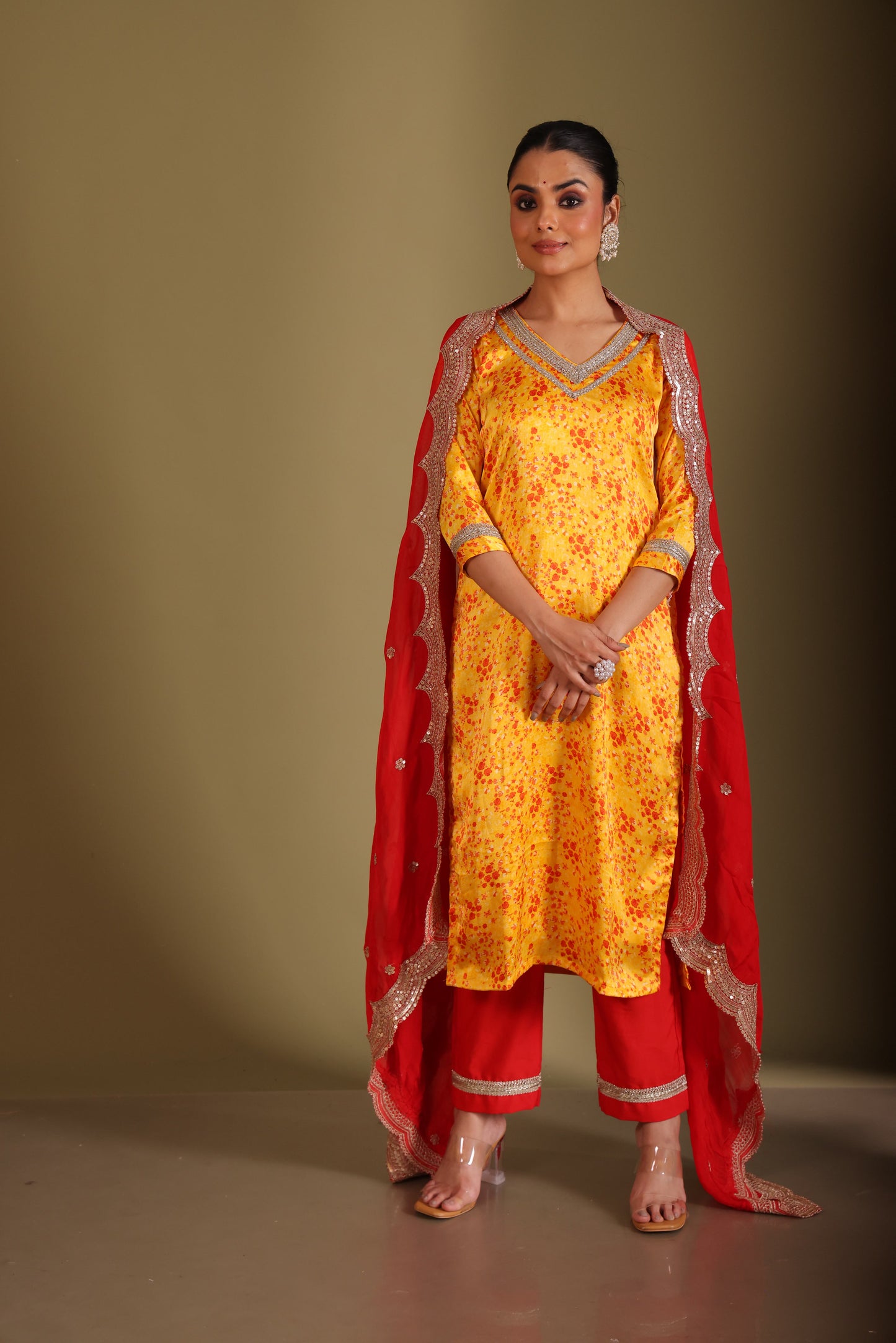 Gulzar Yellow printed Kurta with Pant and dupatta- set of 3