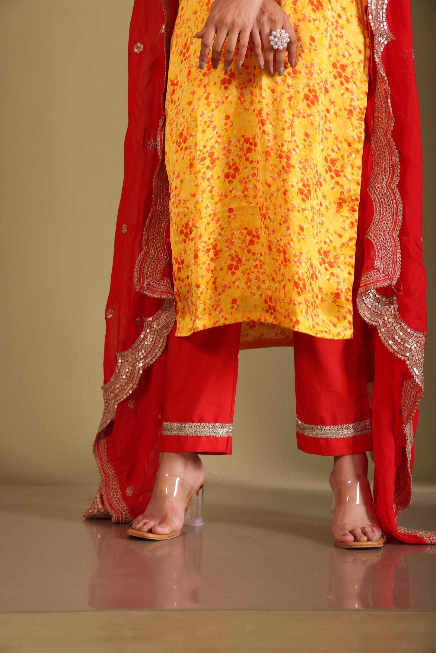 Gulzar Yellow printed Kurta with Pant and dupatta- set of 3