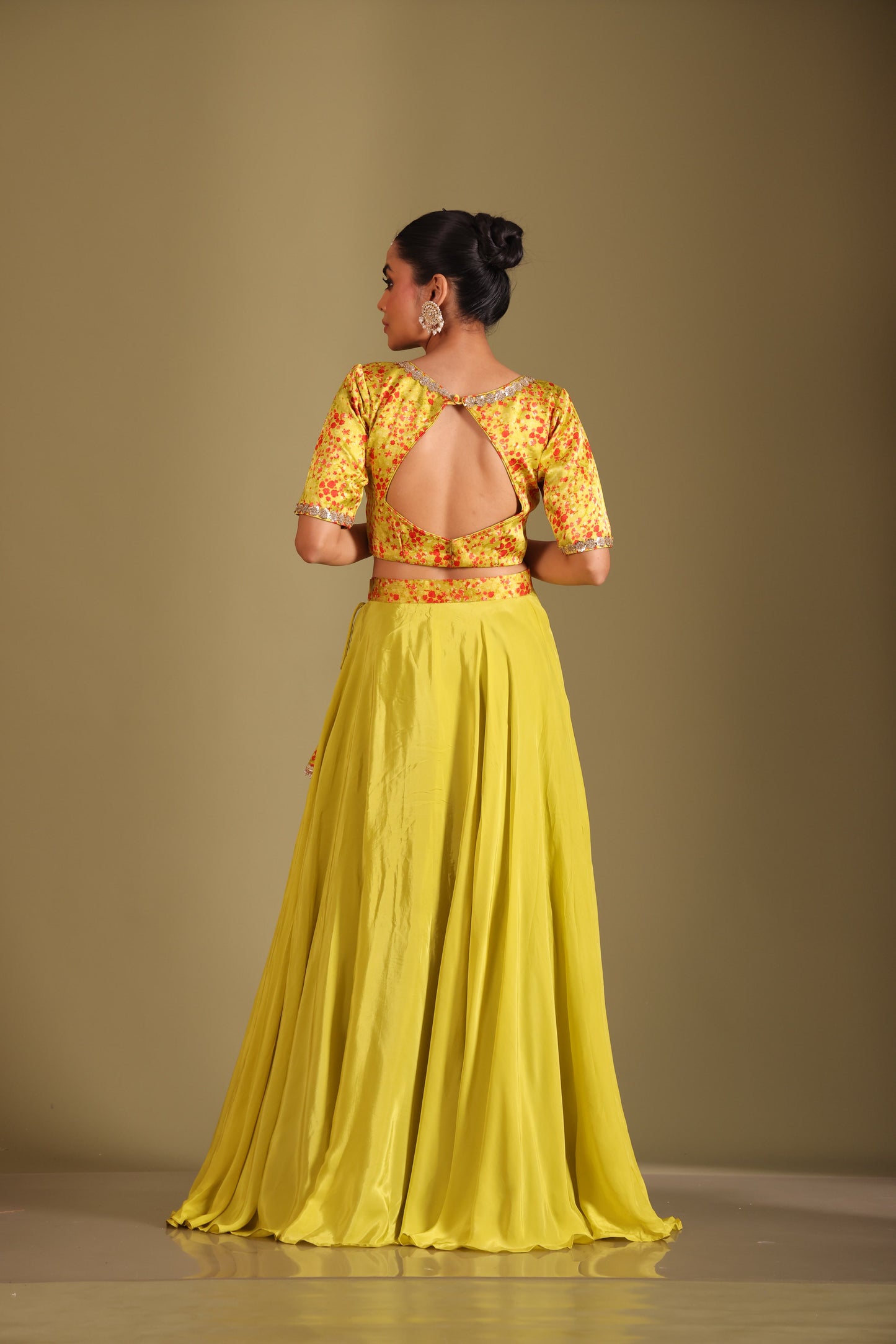 Gulzar Lime printed Blouse with Lehenga and dupatta- set of 3