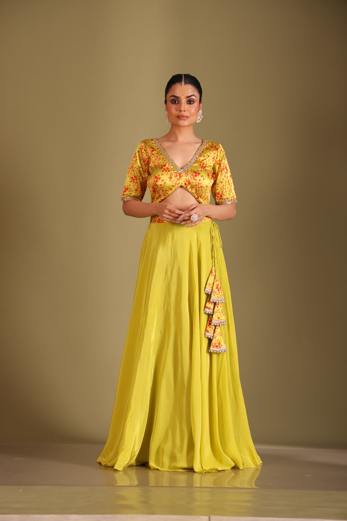 Gulzar Lime printed Blouse with Lehenga and dupatta- set of 3