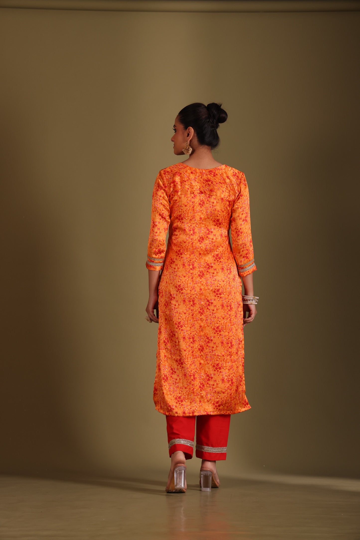 Gulzar Orange printed Kurta with Pant and dupatta- set of 3