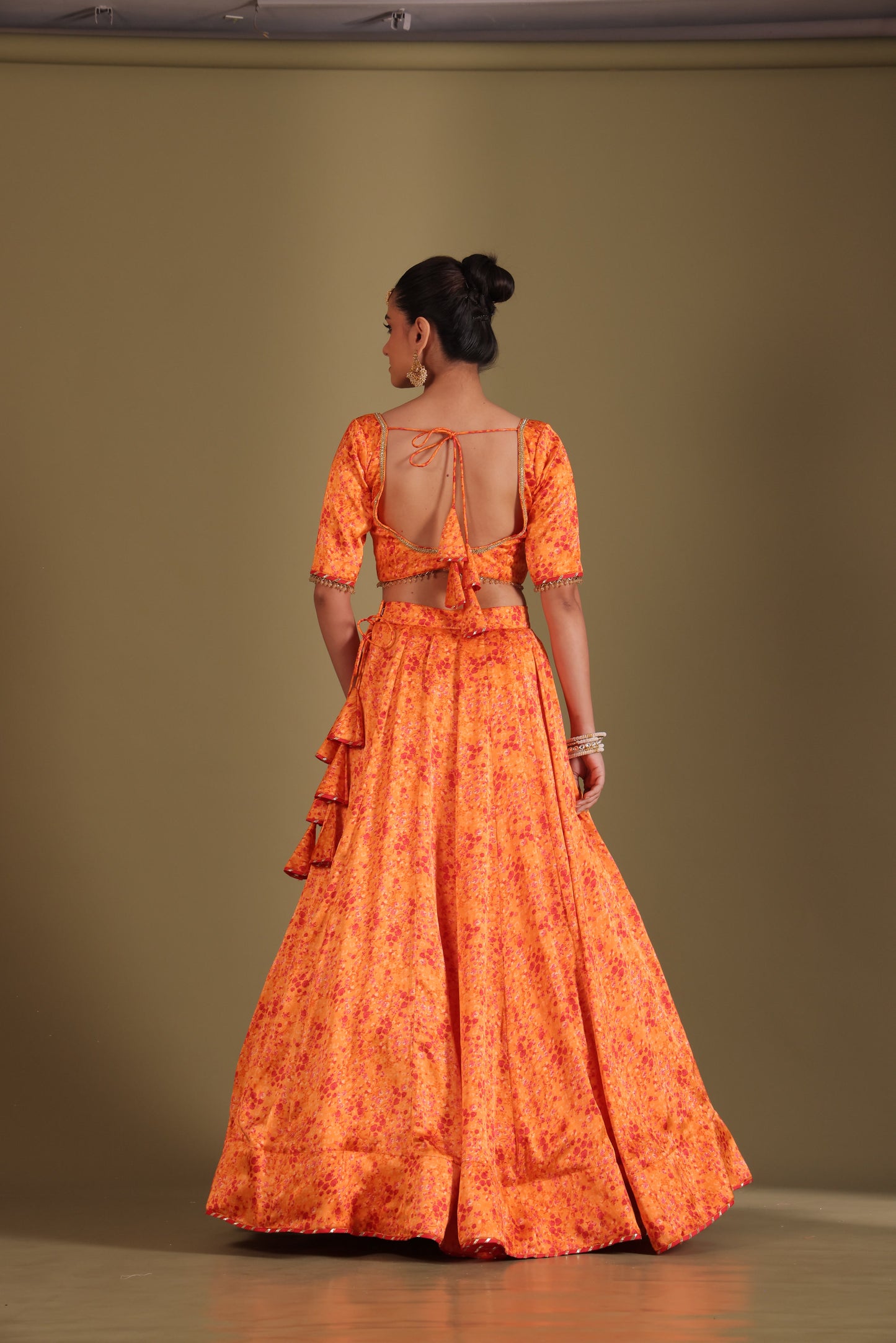 Gulzar Orange Printed Blouse with Lehenga and dupatta- set of 3