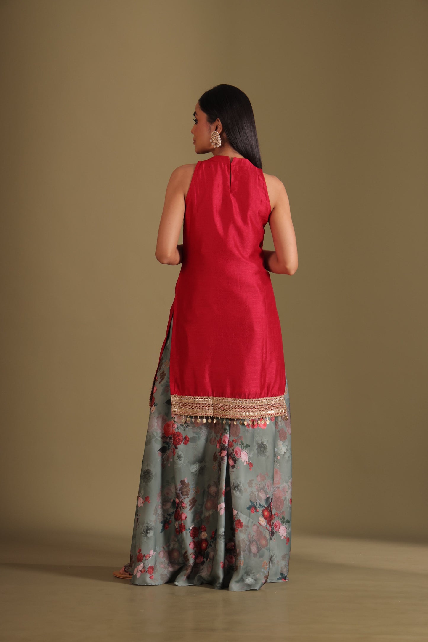 Gulzar Red-Green printed Kurta with Sharara and dupatta- set of 3