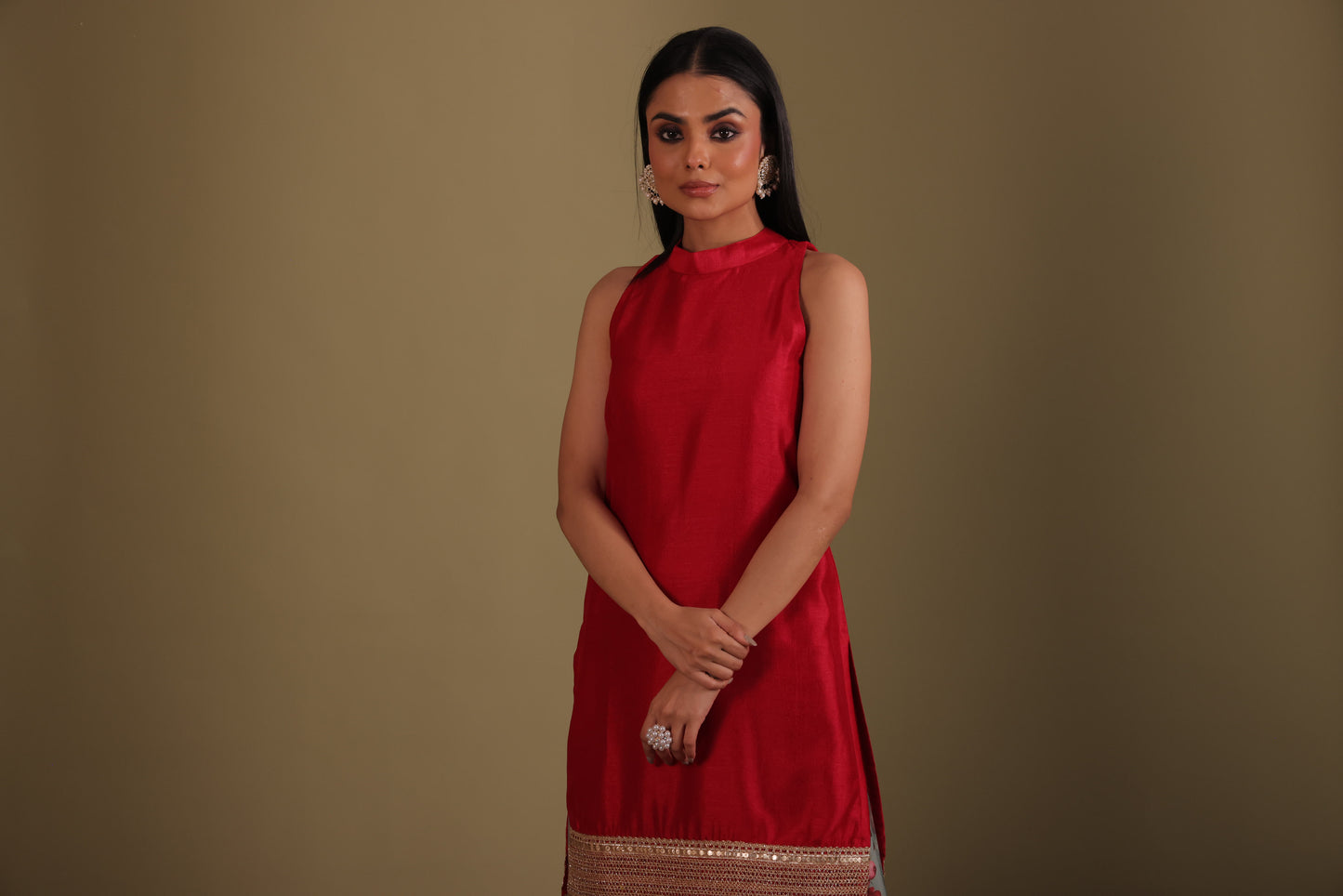Gulzar Red-Green printed Kurta with Sharara and dupatta- set of 3