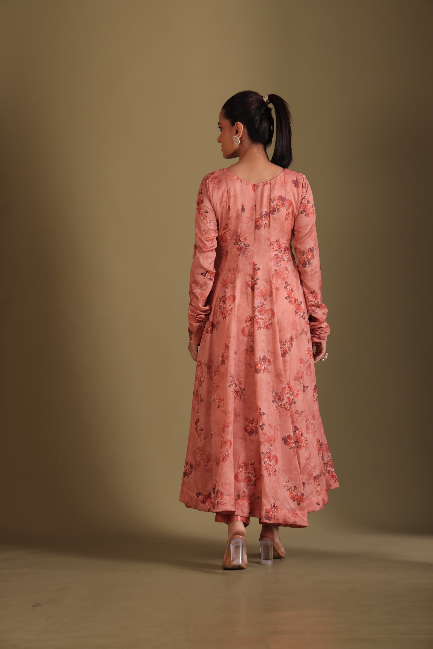 Gulzar Peach printed Anarkali with Pant and dupatta- set of 3