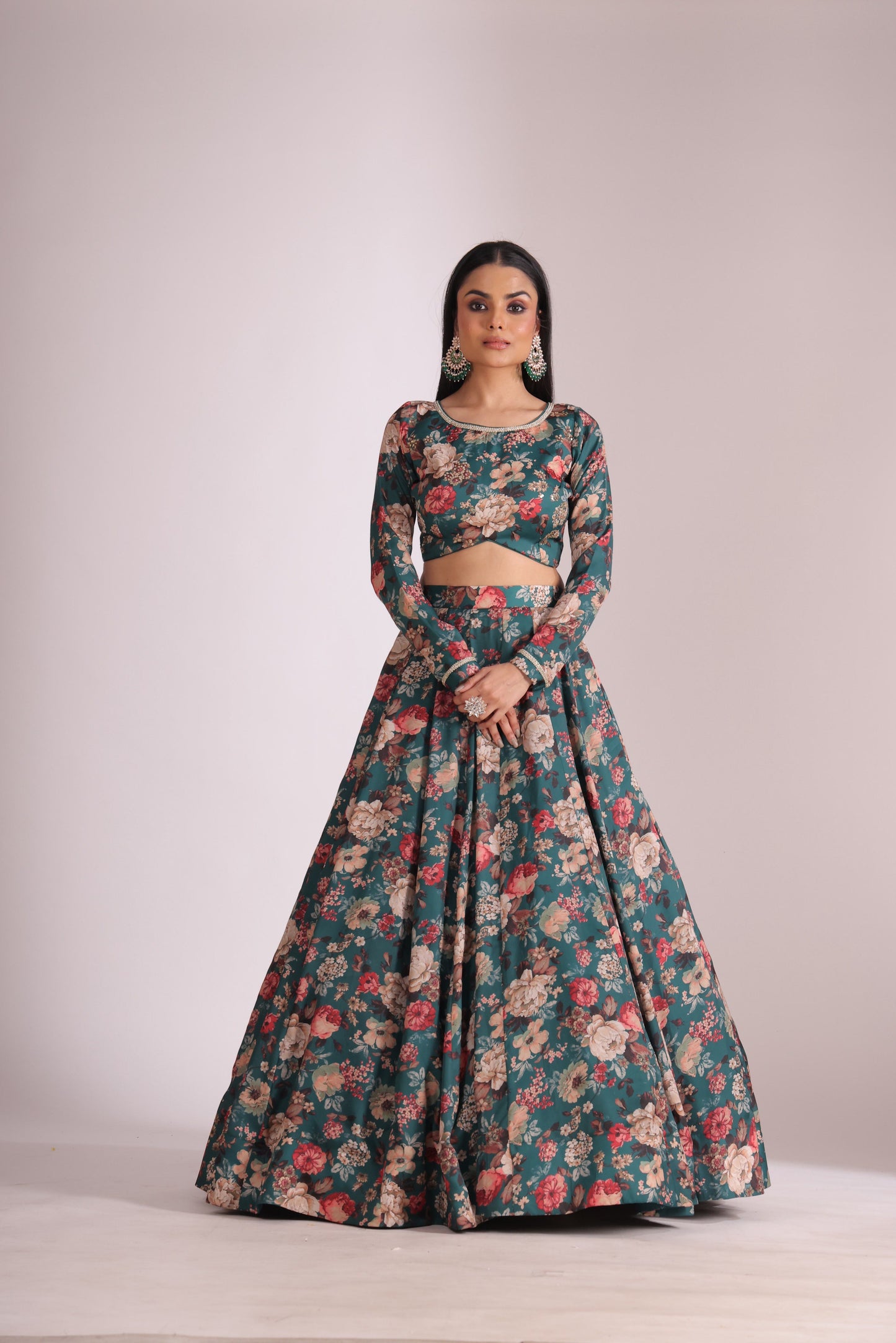 Gulzar Green printed Blouse with Lehenga and dupatta- set of 3