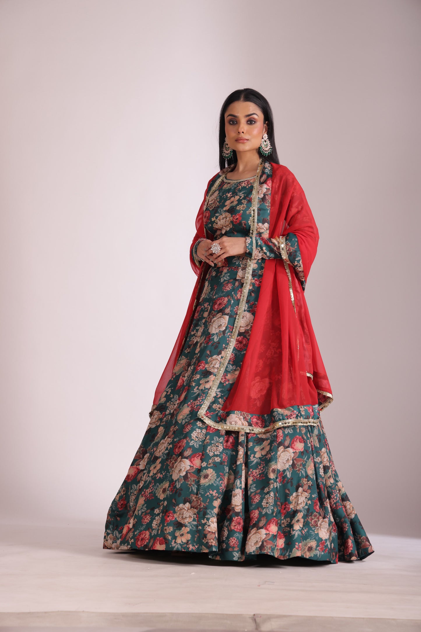 Gulzar Green printed Blouse with Lehenga and dupatta- set of 3