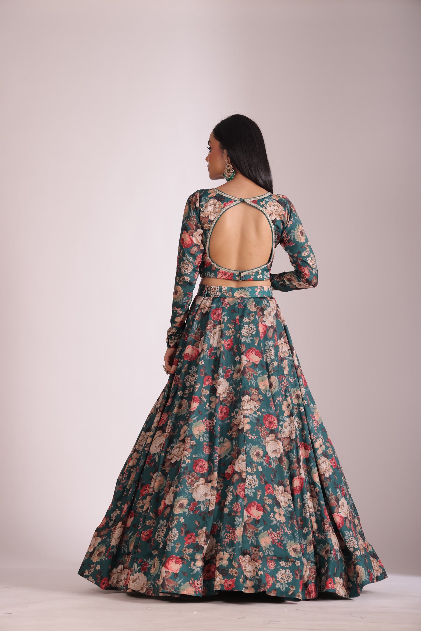 Gulzar Green printed Blouse with Lehenga and dupatta- set of 3