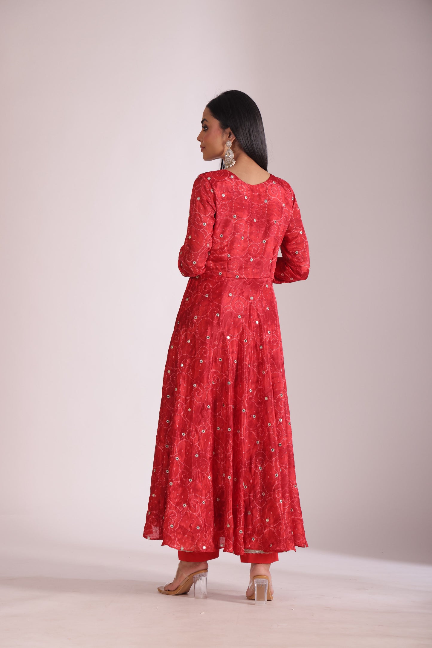 Gulzar Red printed Anarkali with Pant and dupatta- set of 3
