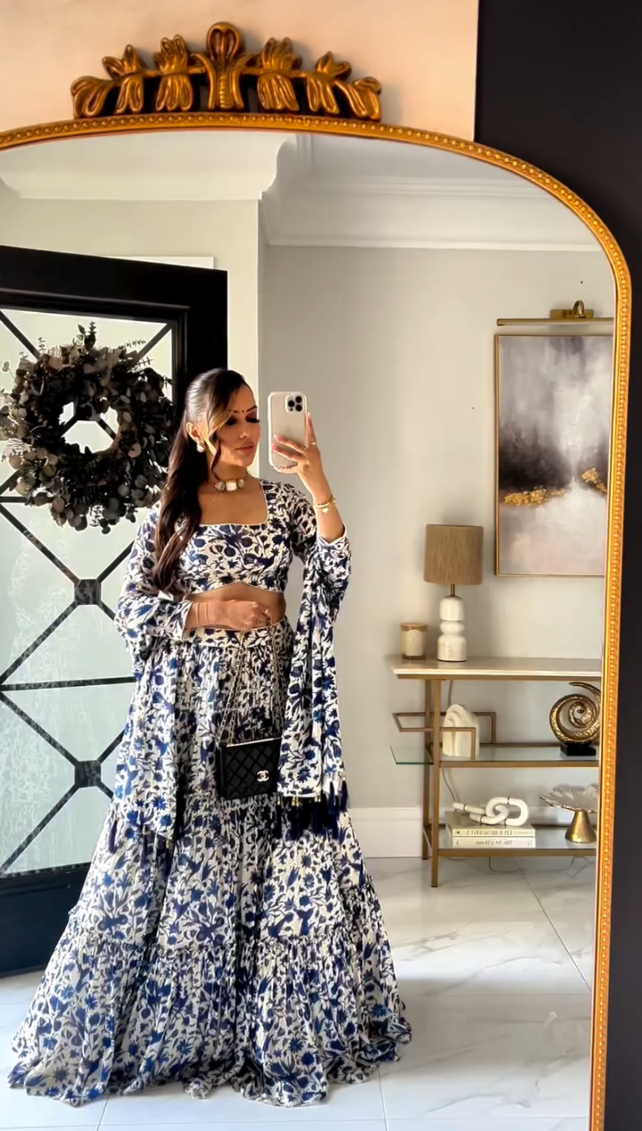 Gulzar Blue printed Blouse with Lehenga and dupatta- set of 3