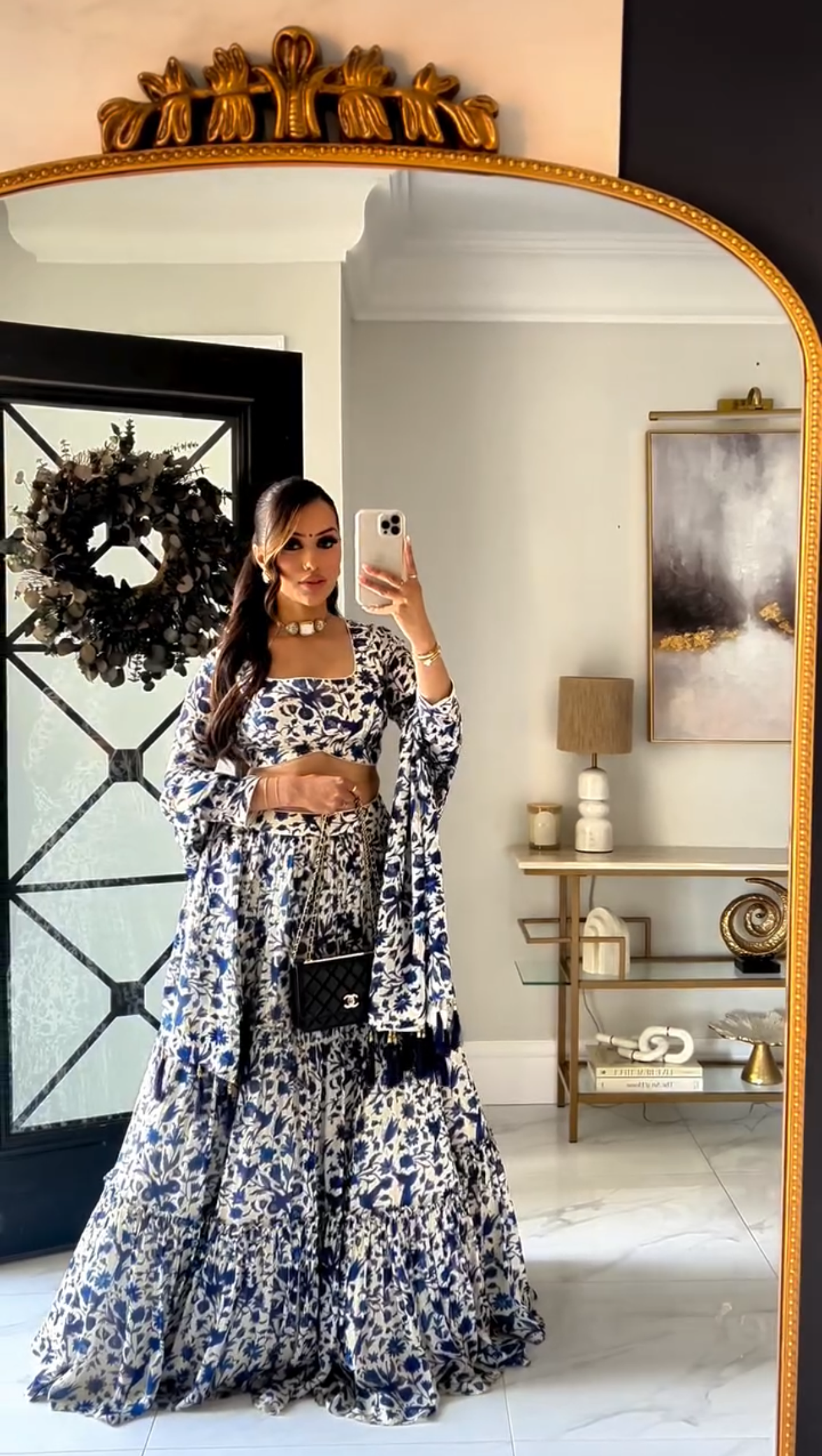 Gulzar Blue printed Blouse with Lehenga and dupatta- set of 3
