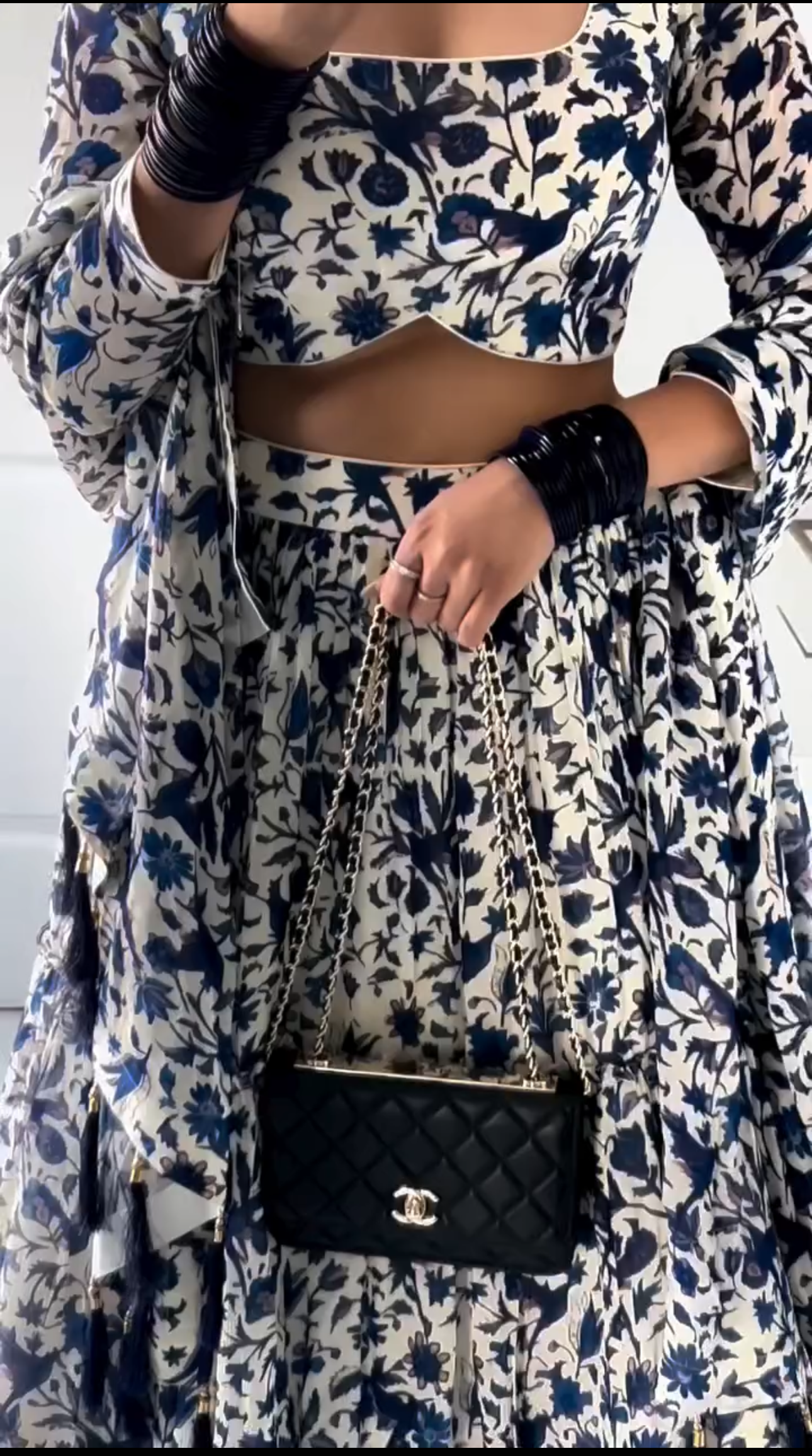 Gulzar Blue printed Blouse with Lehenga and dupatta- set of 3