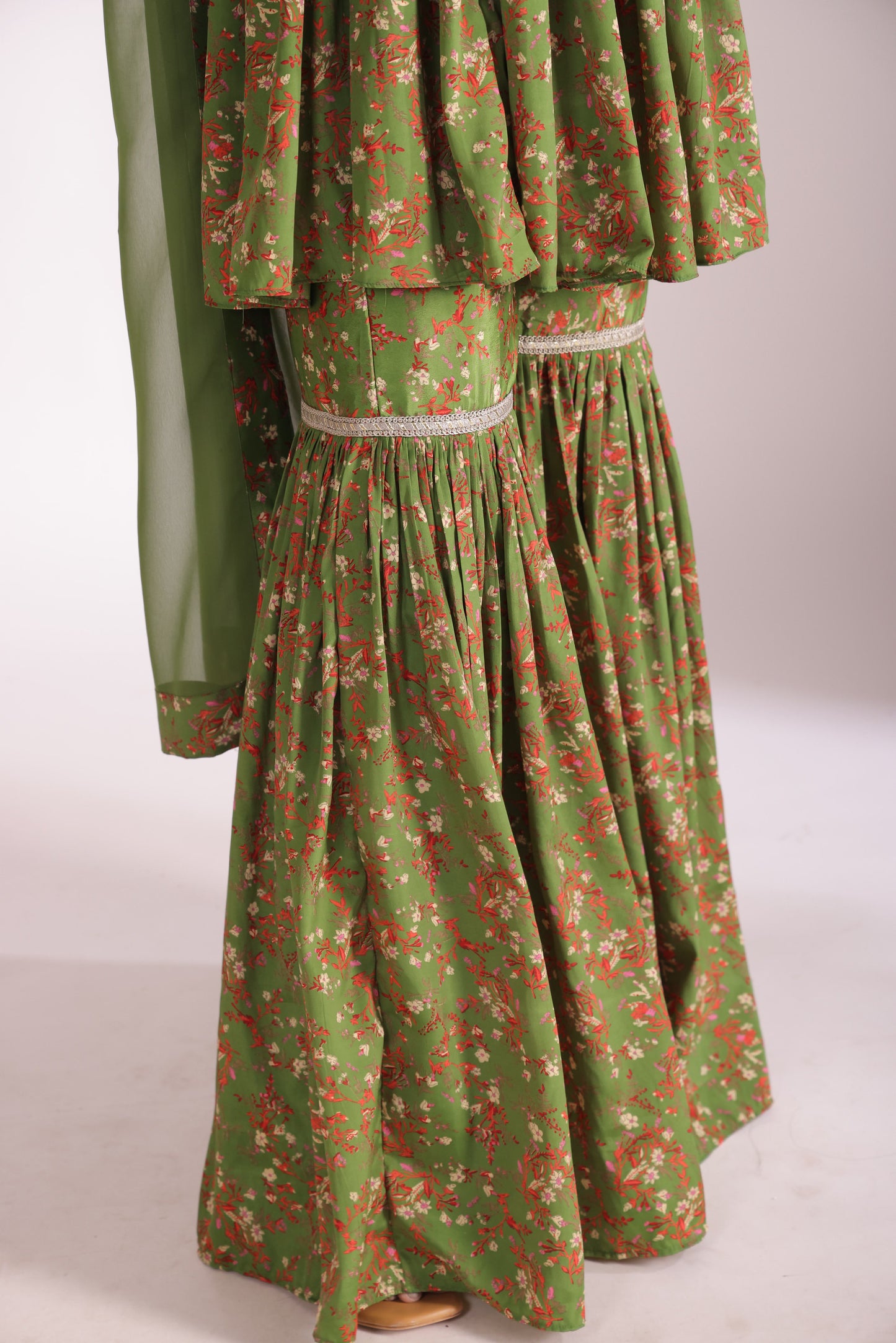 Gulzar Green printed Peplum with Gharara and dupatta- set of 3