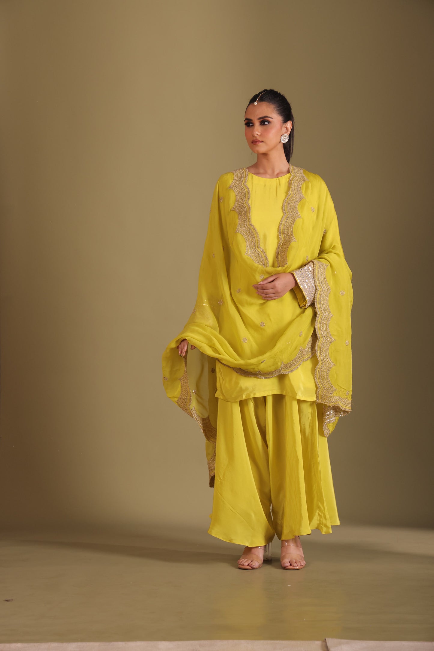 Jhalak Lime Kurta with Dhoti Pant and Dupatta- set of 3
