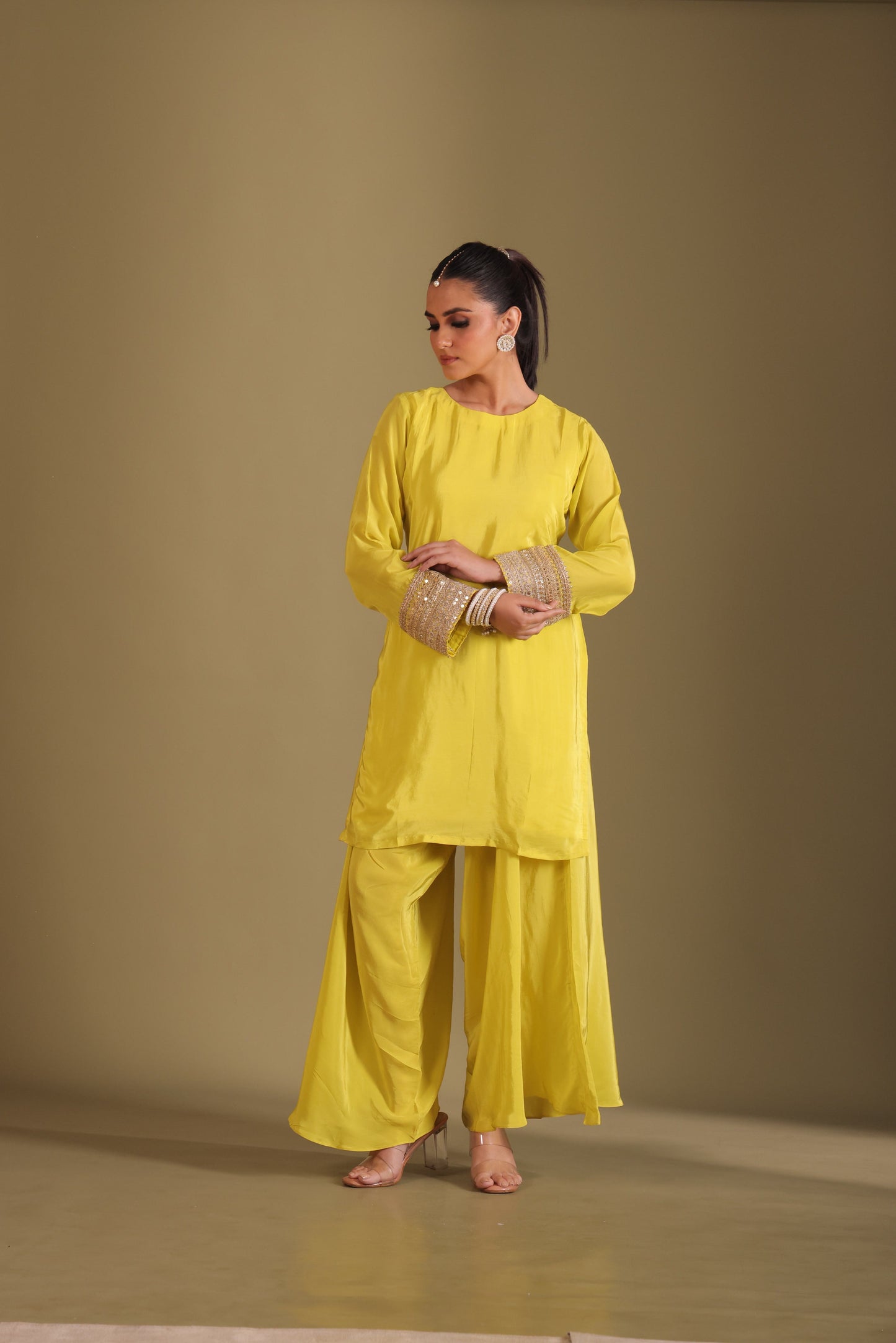 Jhalak Lime Kurta with Dhoti Pant and Dupatta- set of 3