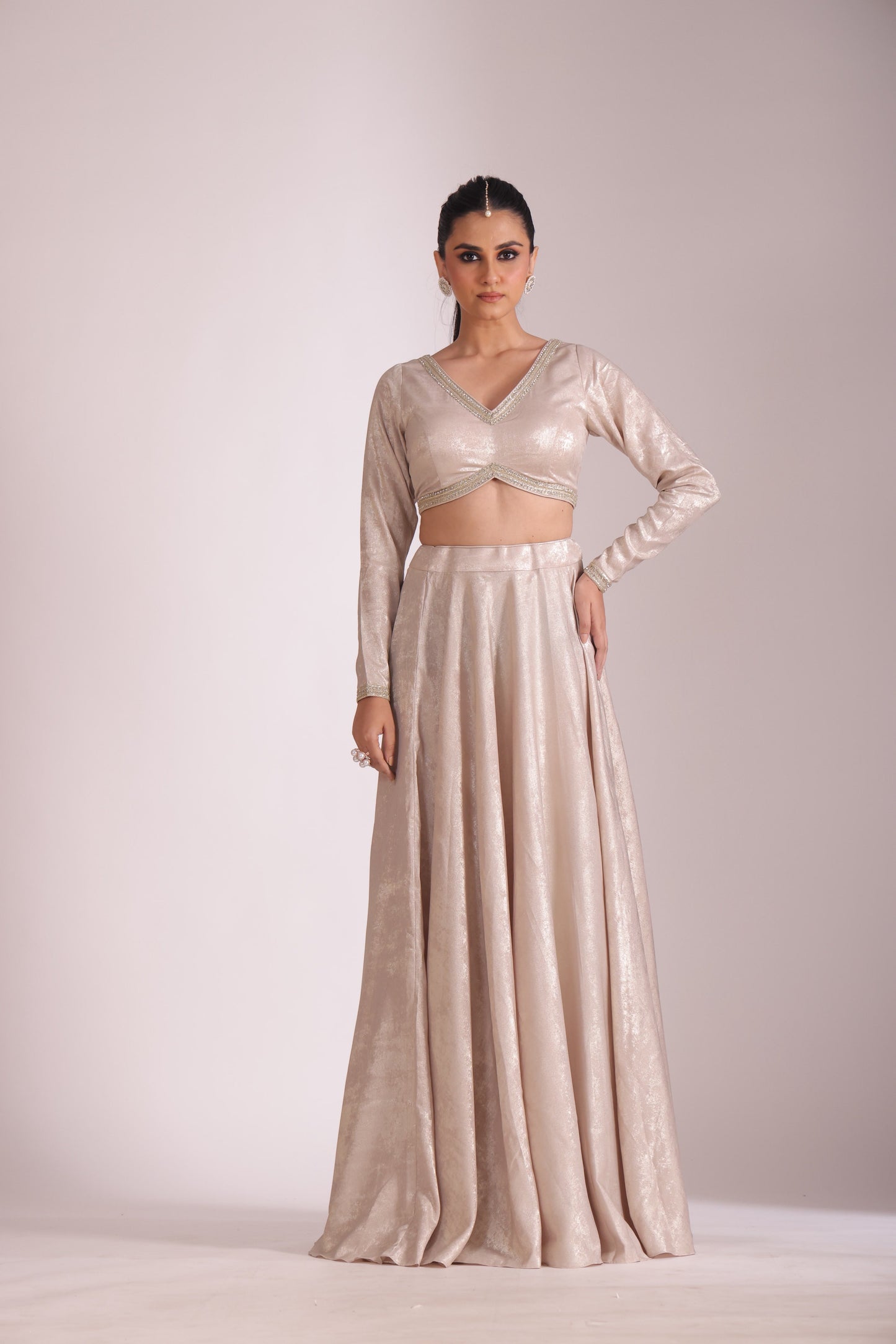 Jhalak Beige Blouse with Lehenga and Dupatta- set of 3