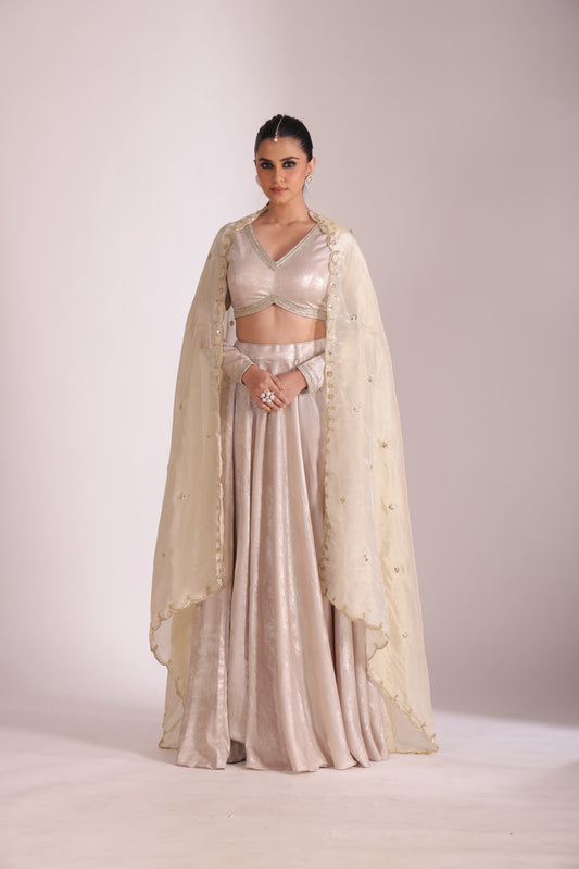 Jhalak Beige Blouse with Lehenga and Dupatta- set of 3
