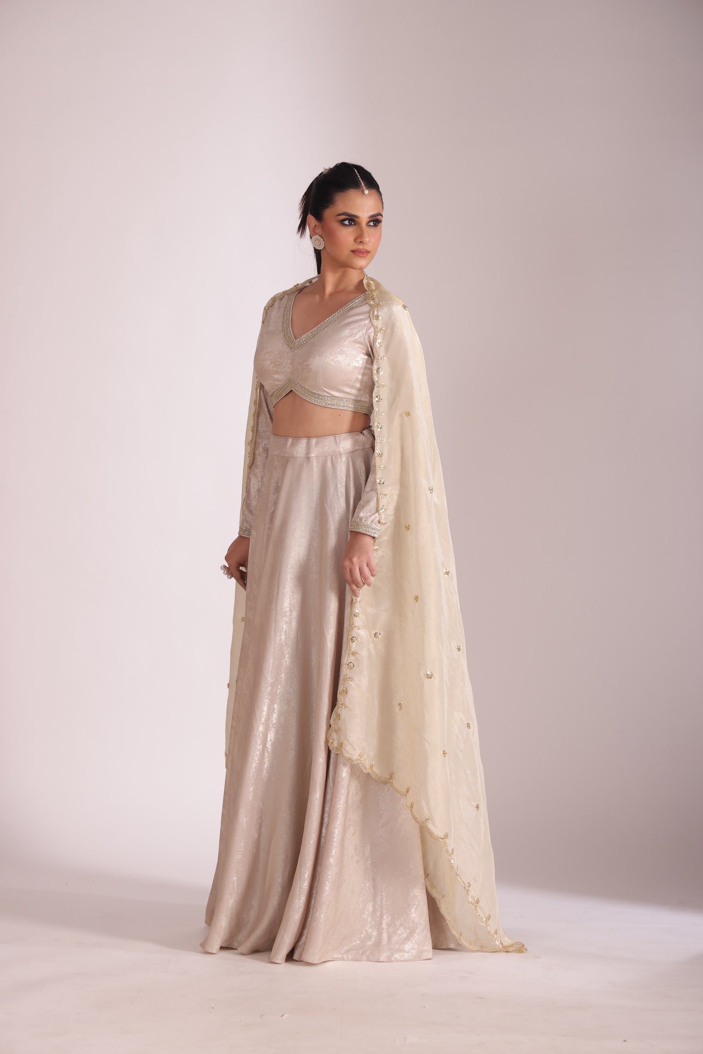 Jhalak Beige Blouse with Lehenga and Dupatta- set of 3