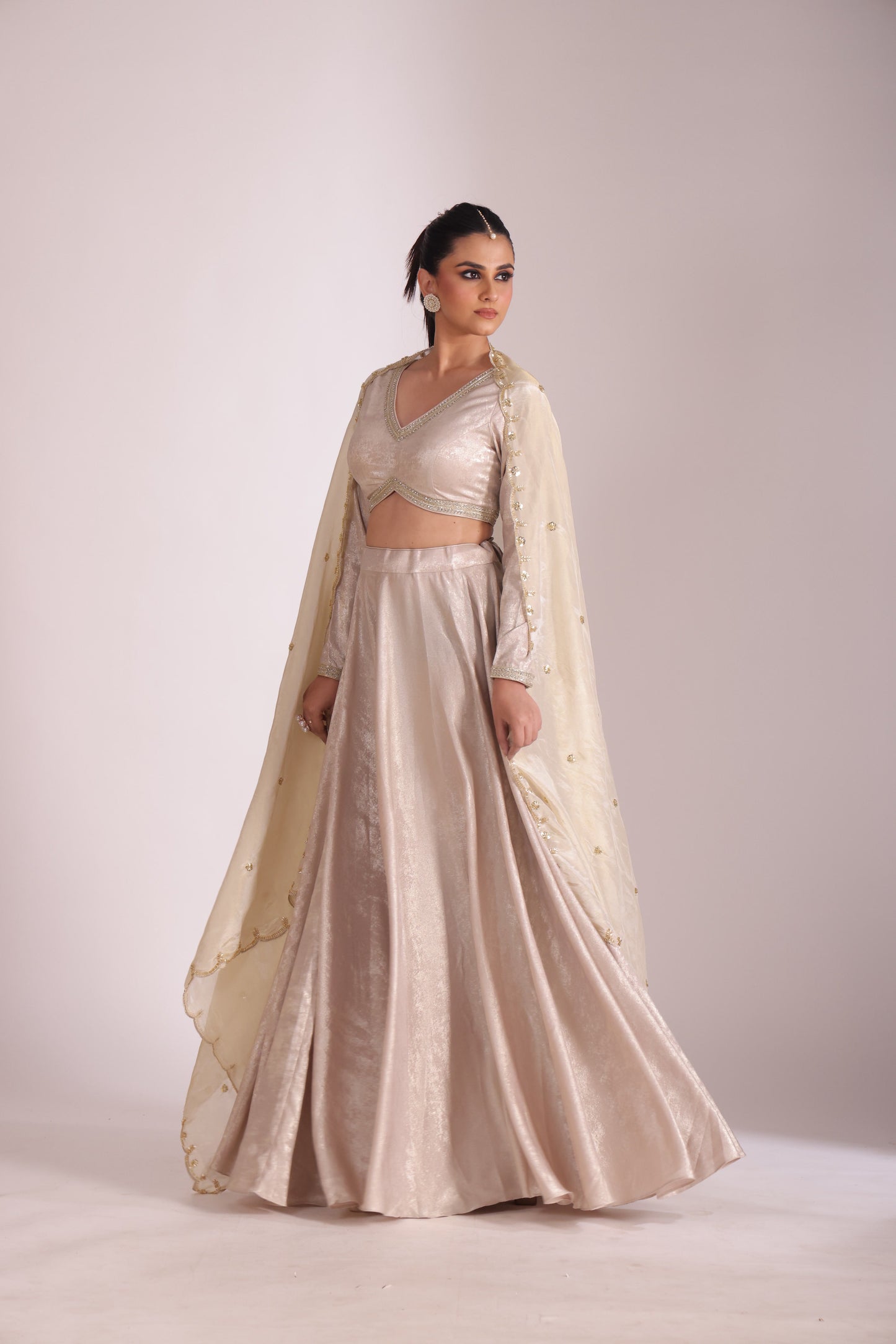 Jhalak Beige Blouse with Lehenga and Dupatta- set of 3