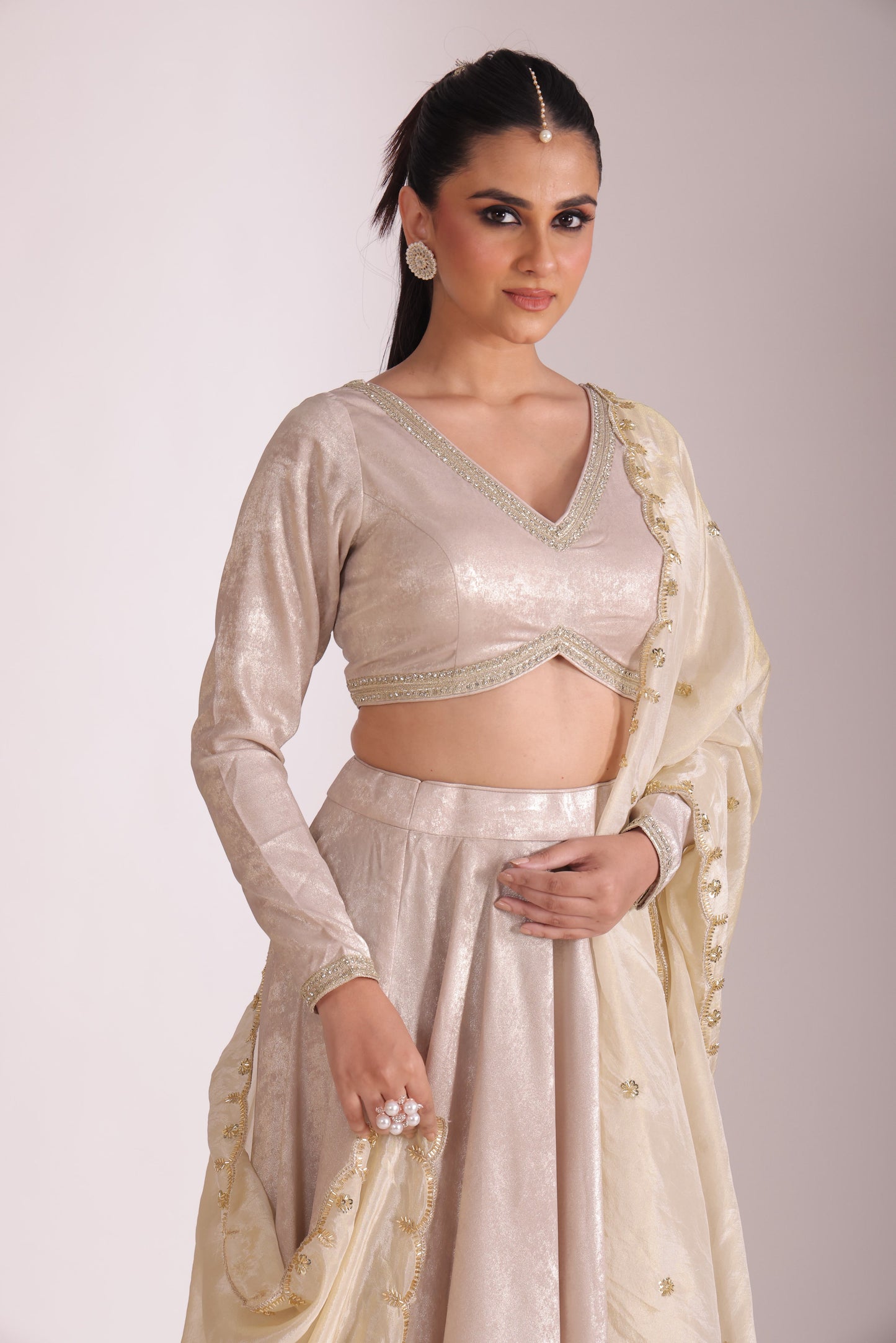Jhalak Beige Blouse with Lehenga and Dupatta- set of 3