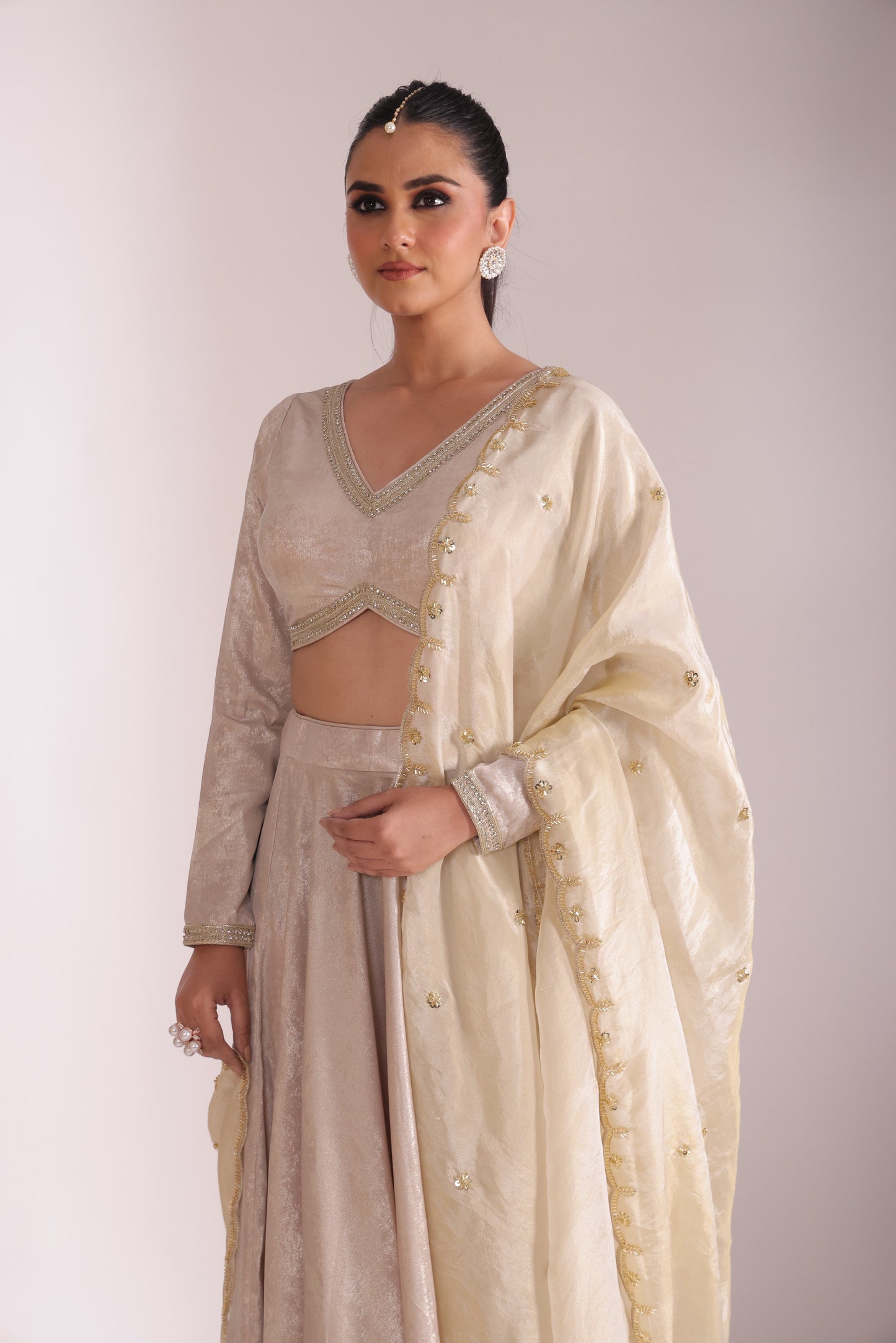 Jhalak Beige Blouse with Lehenga and Dupatta- set of 3