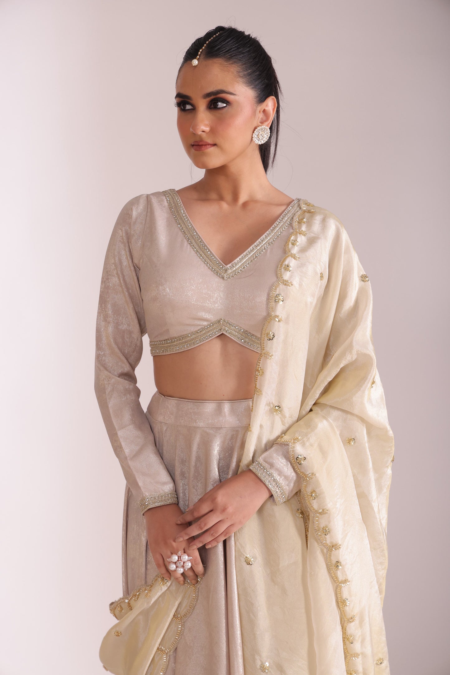 Jhalak Beige Blouse with Lehenga and Dupatta- set of 3
