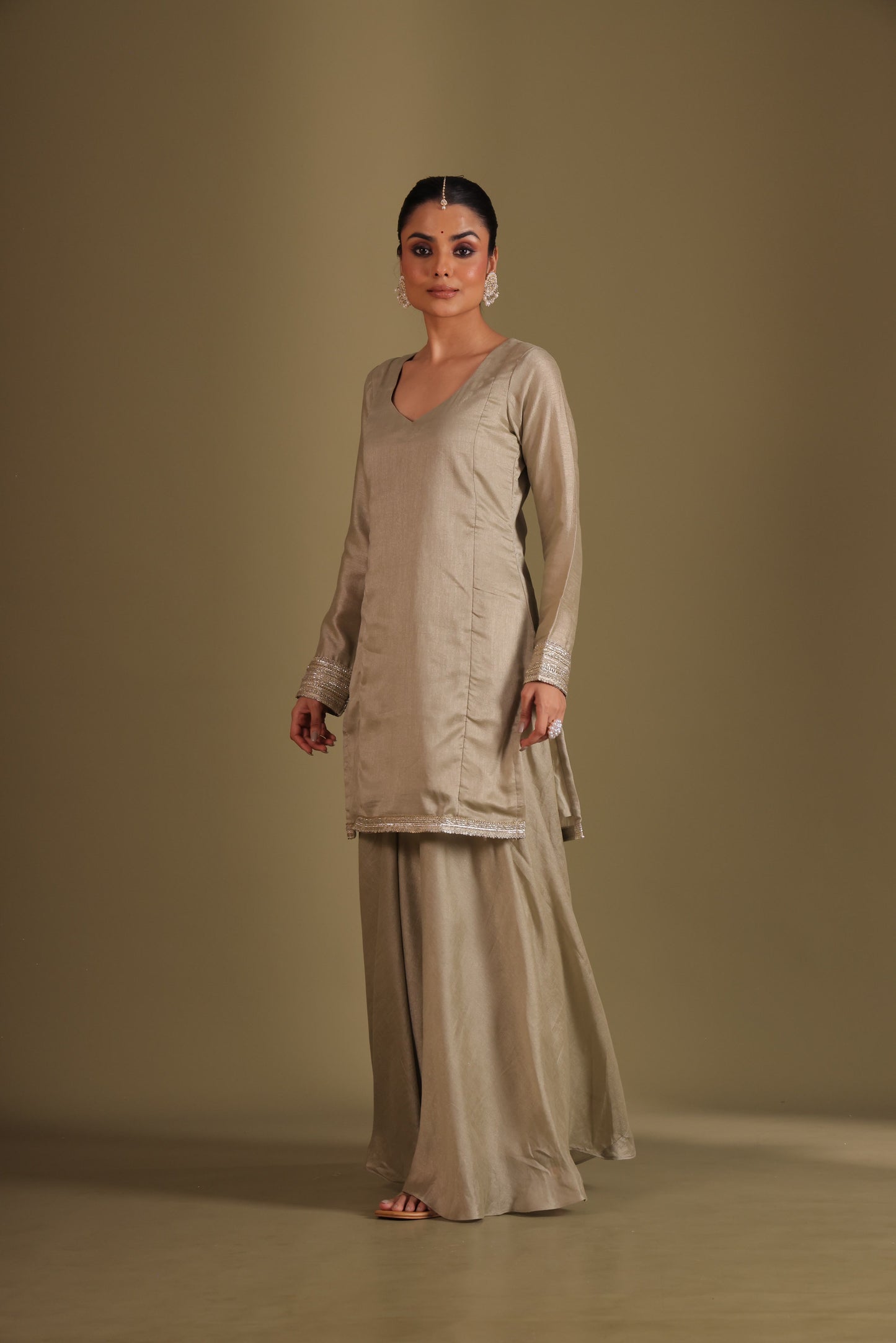 Jhalak Sage Kurta with Sharara and Printed Dupatta- set of 3