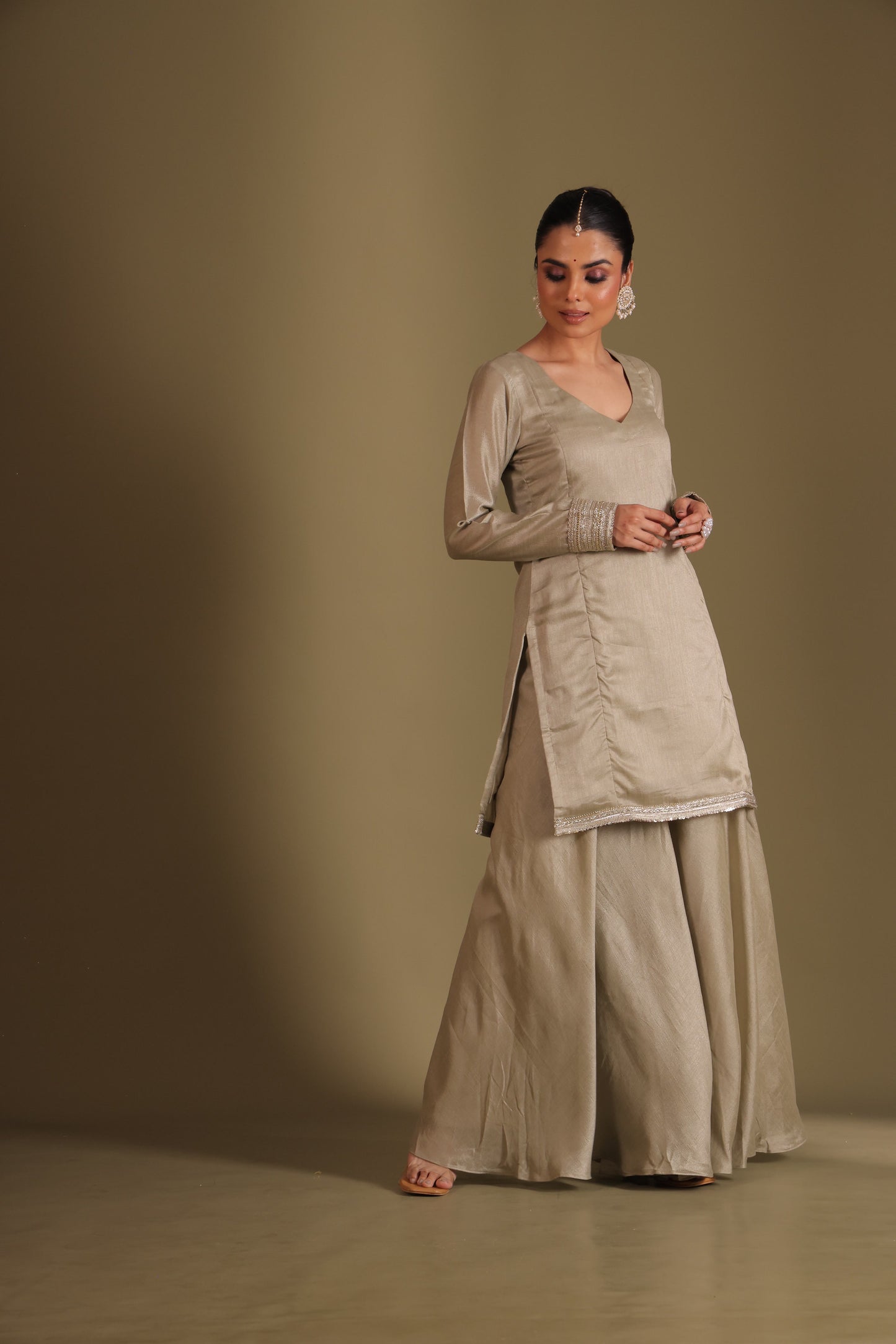 Jhalak Sage Kurta with Sharara and Printed Dupatta- set of 3