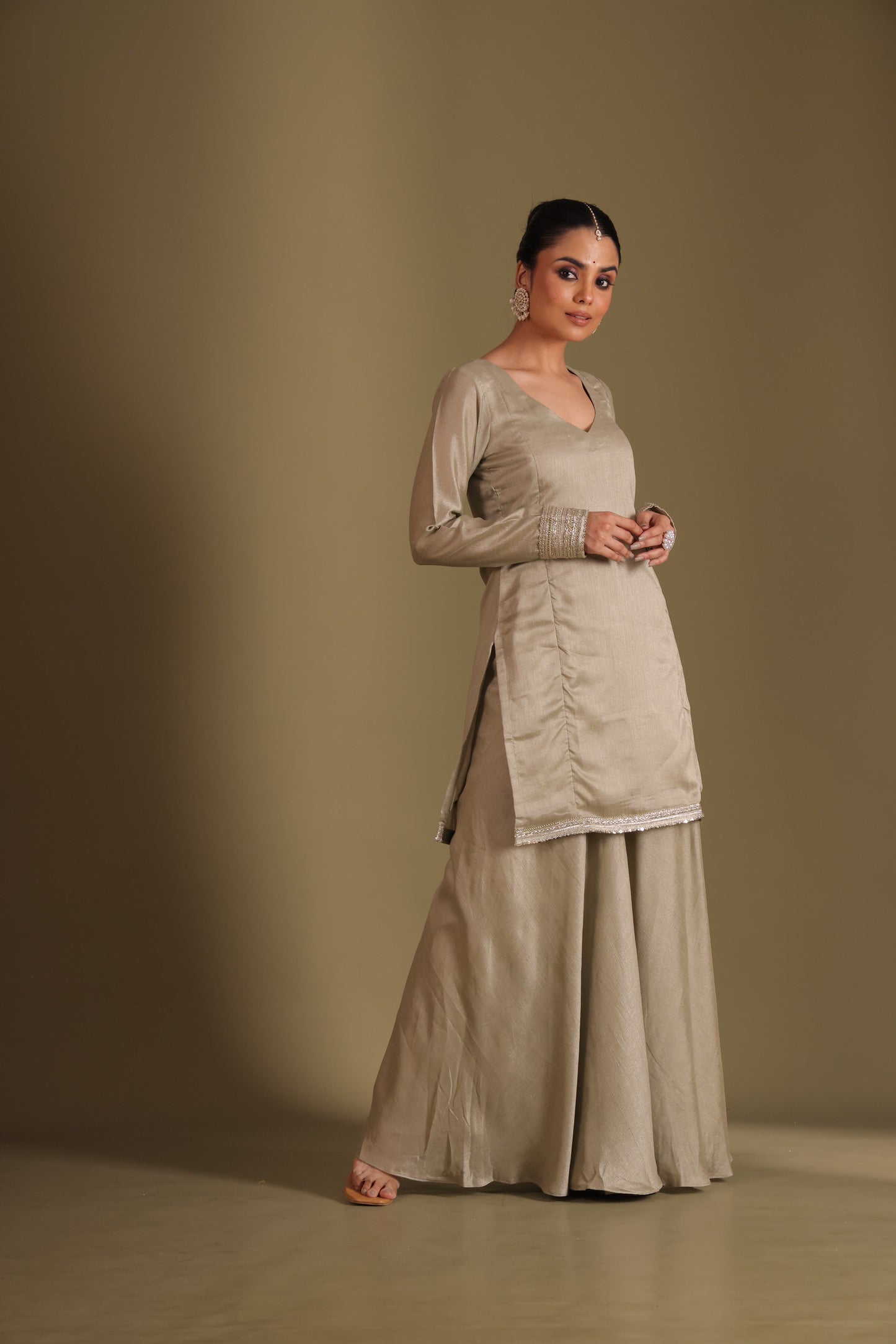 Jhalak Sage Kurta with Sharara and Printed Dupatta- set of 3