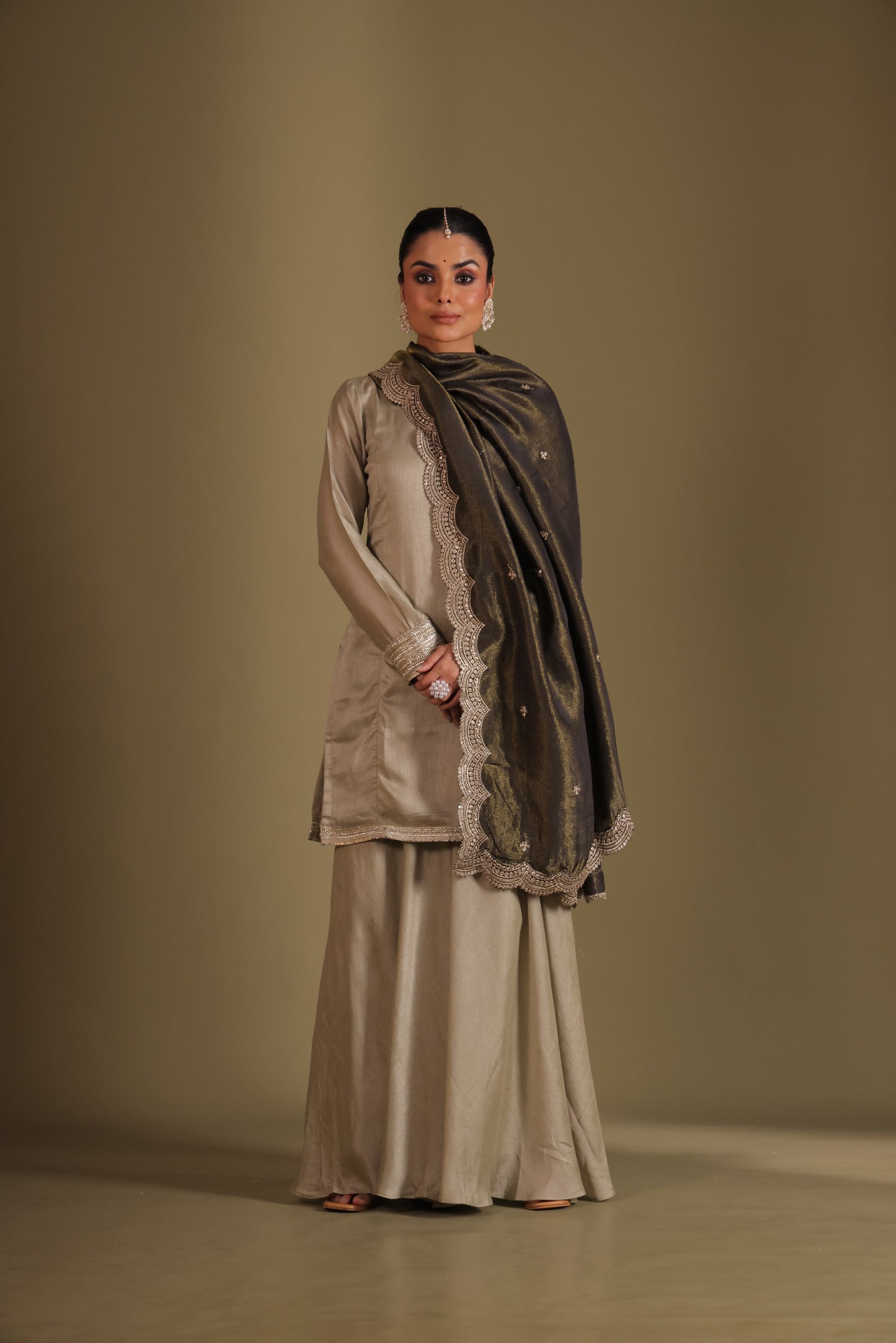Jhalak Sage Kurta with Sharara and Dupatta- set of 3